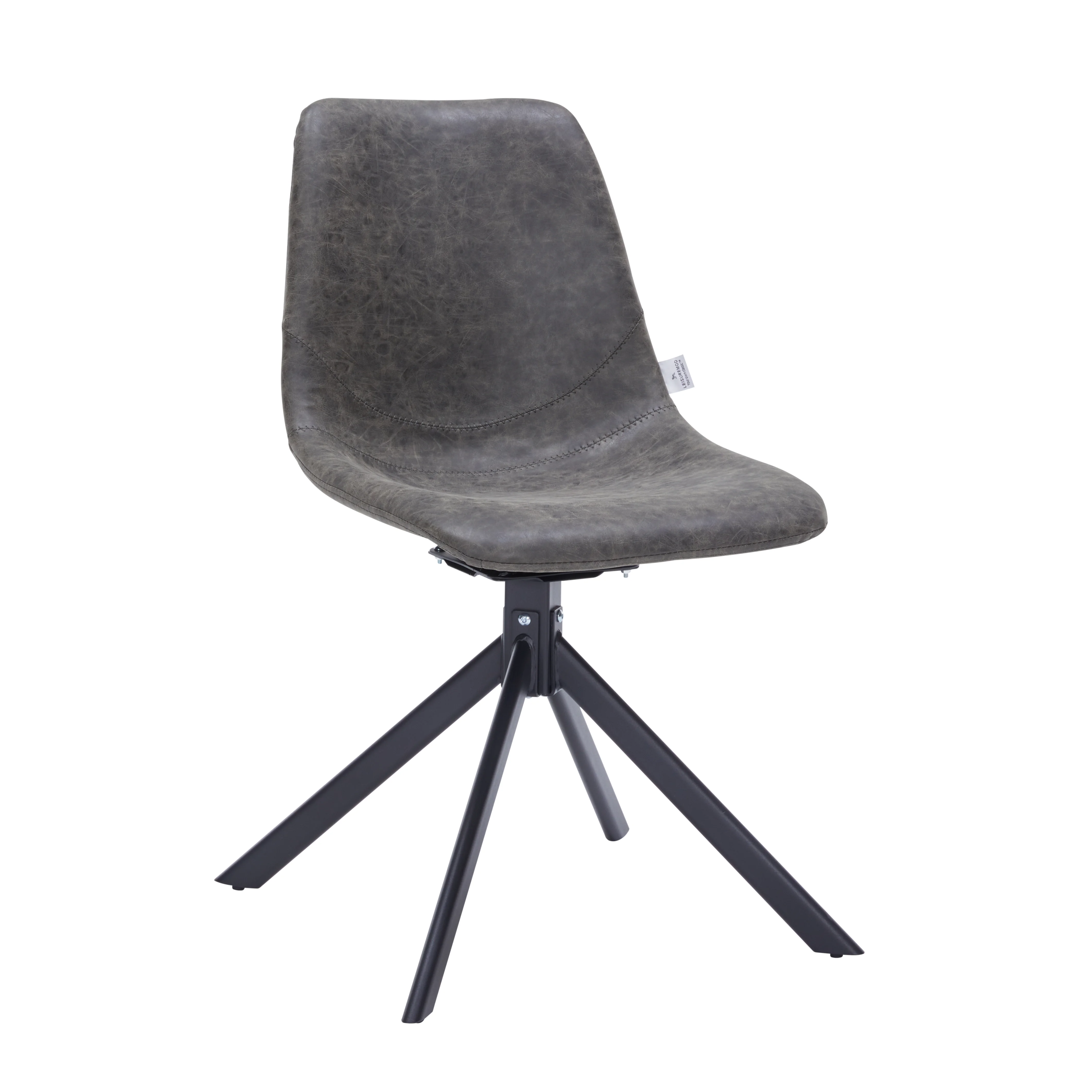 Markley Modern Leather Swival Dining Chair With Metal Legs in Grey