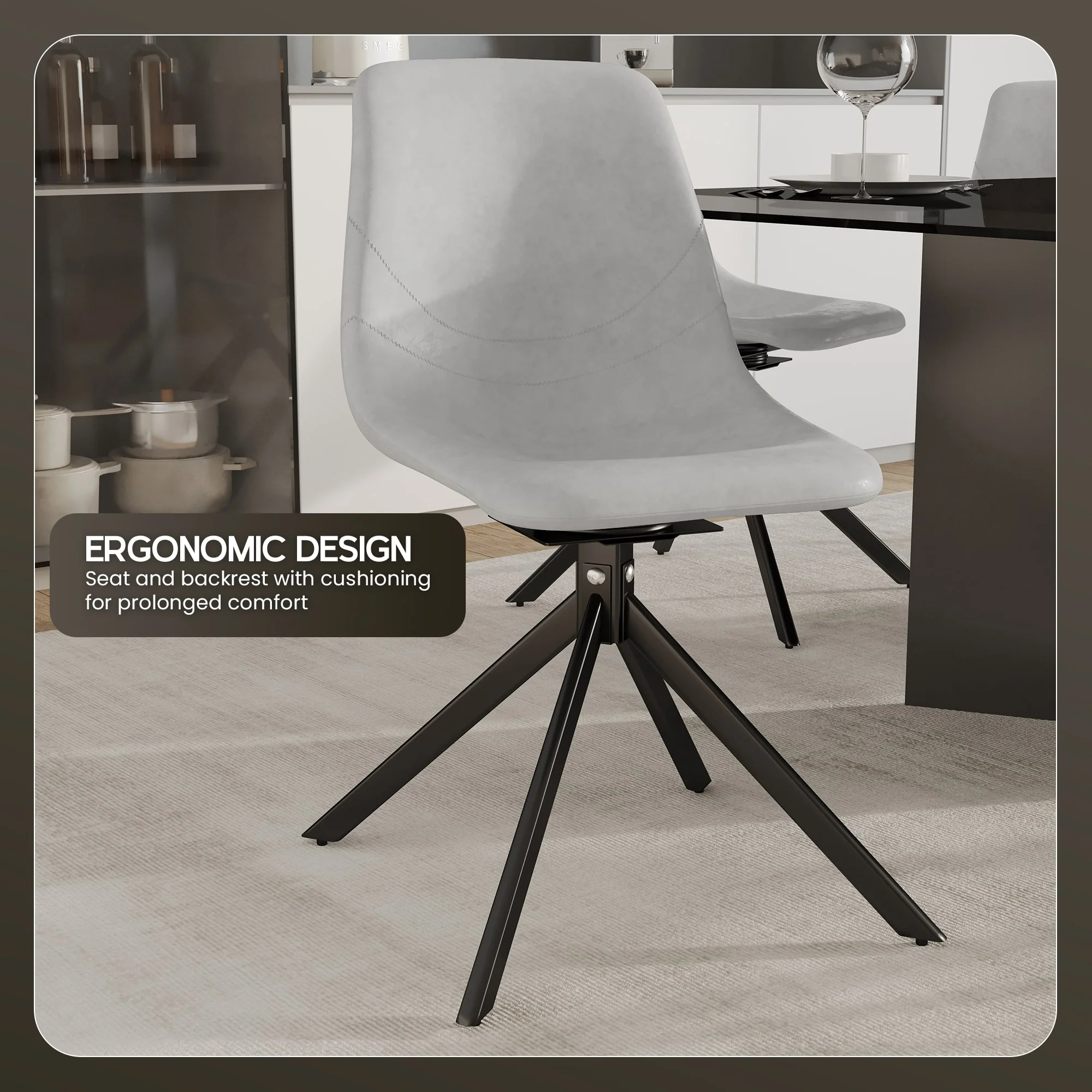 Markley Modern Leather Swival Dining Chair With Metal Legs in Light Grey