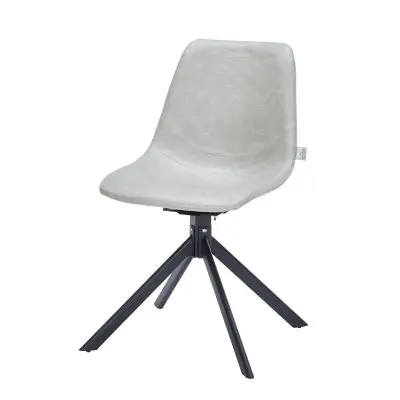 Markley Modern Leather Swival Dining Chair With Metal Legs in Light Grey