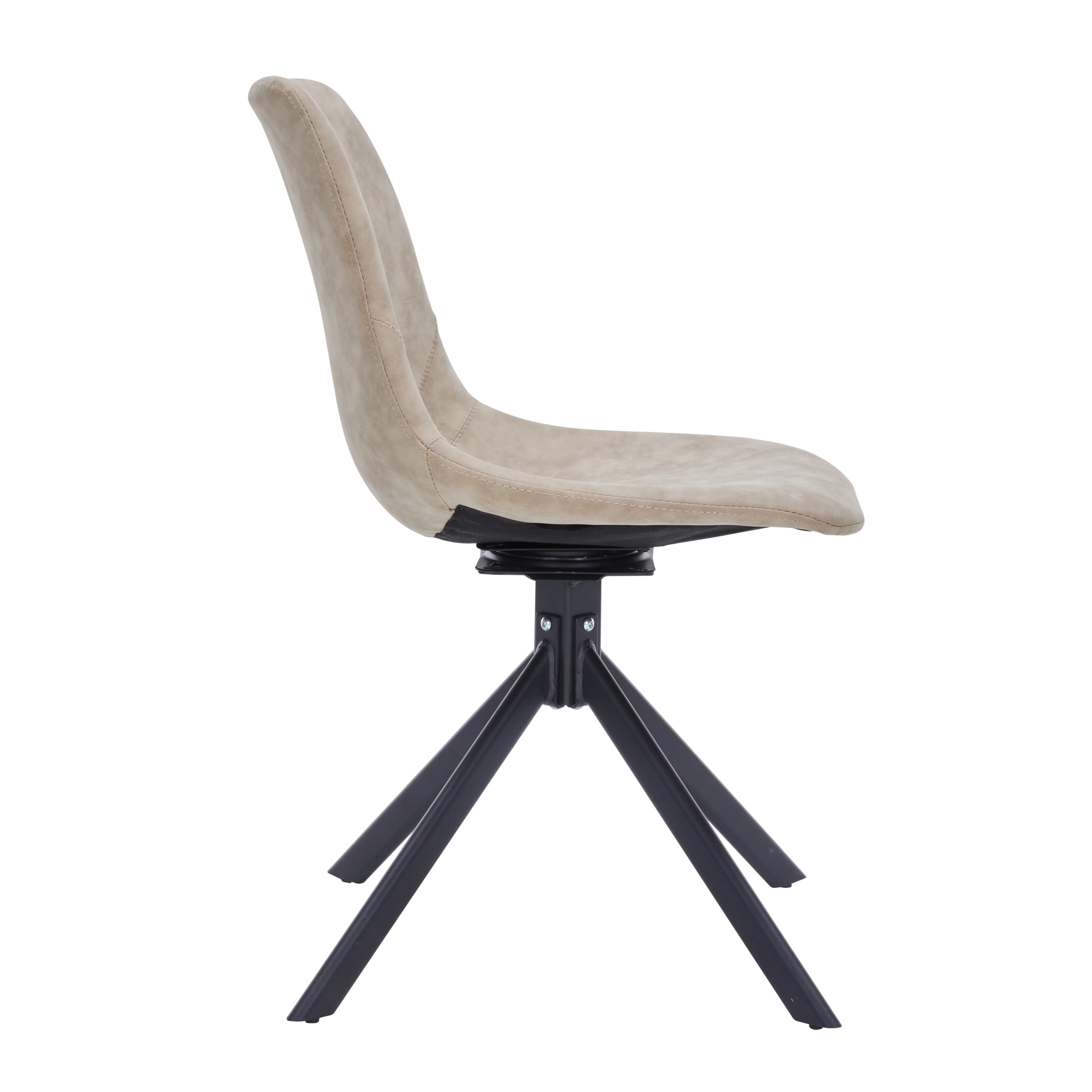 Markley Modern Leather Swival Dining Chair With Metal Legs in Taupe
