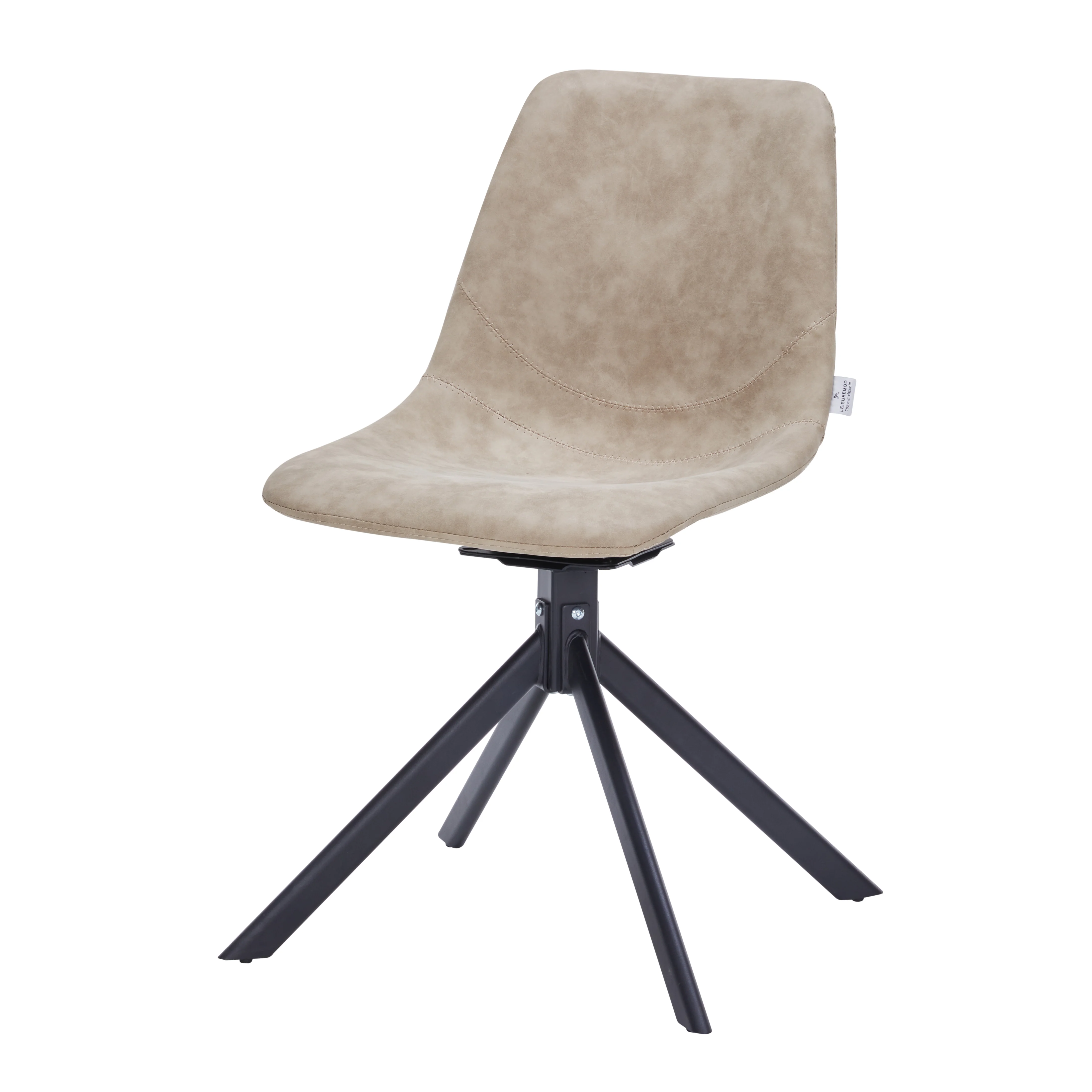 Markley Modern Leather Swival Dining Chair With Metal Legs in Taupe