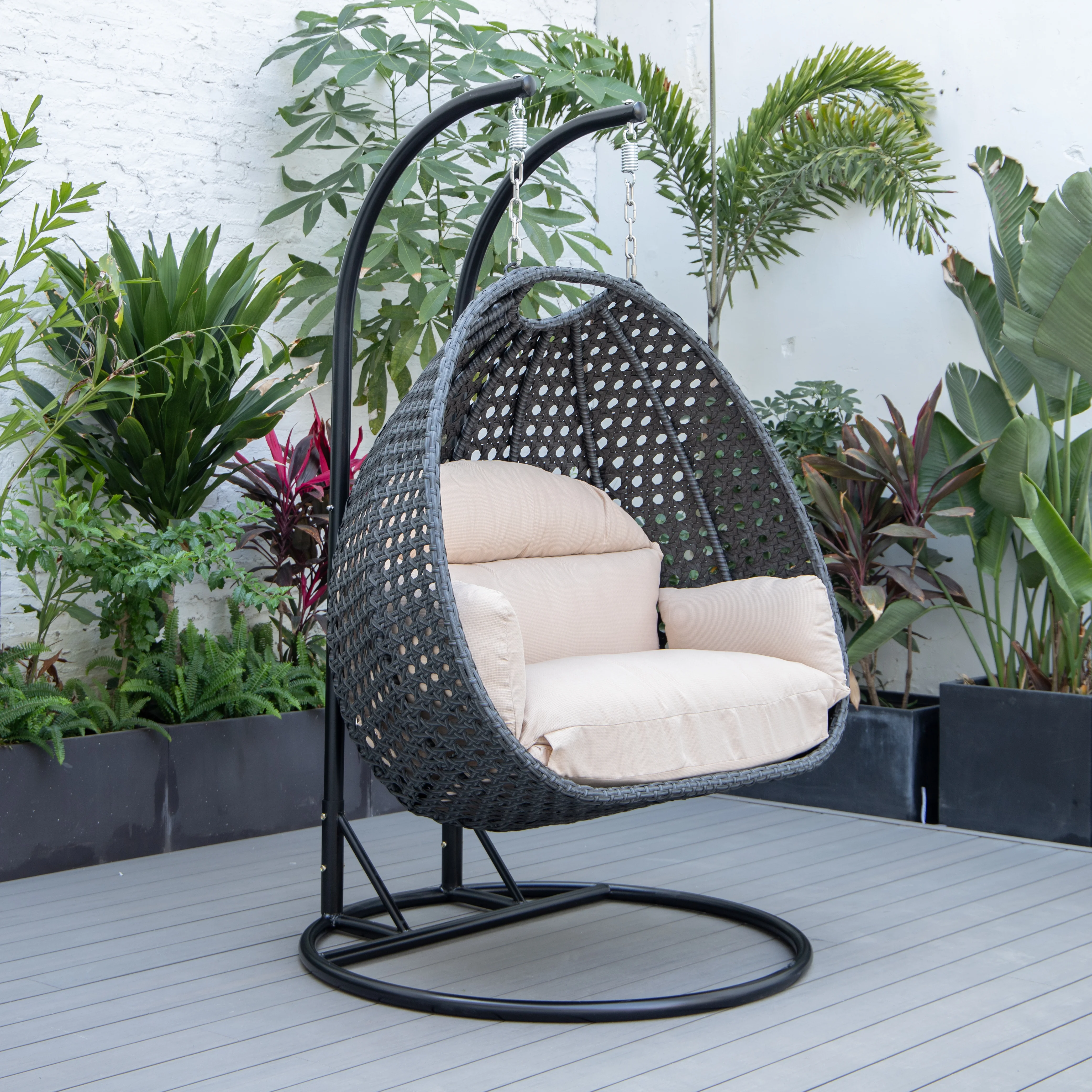 Mendoza Charcoal Wicker Hanging 2 person Egg Swing Chair