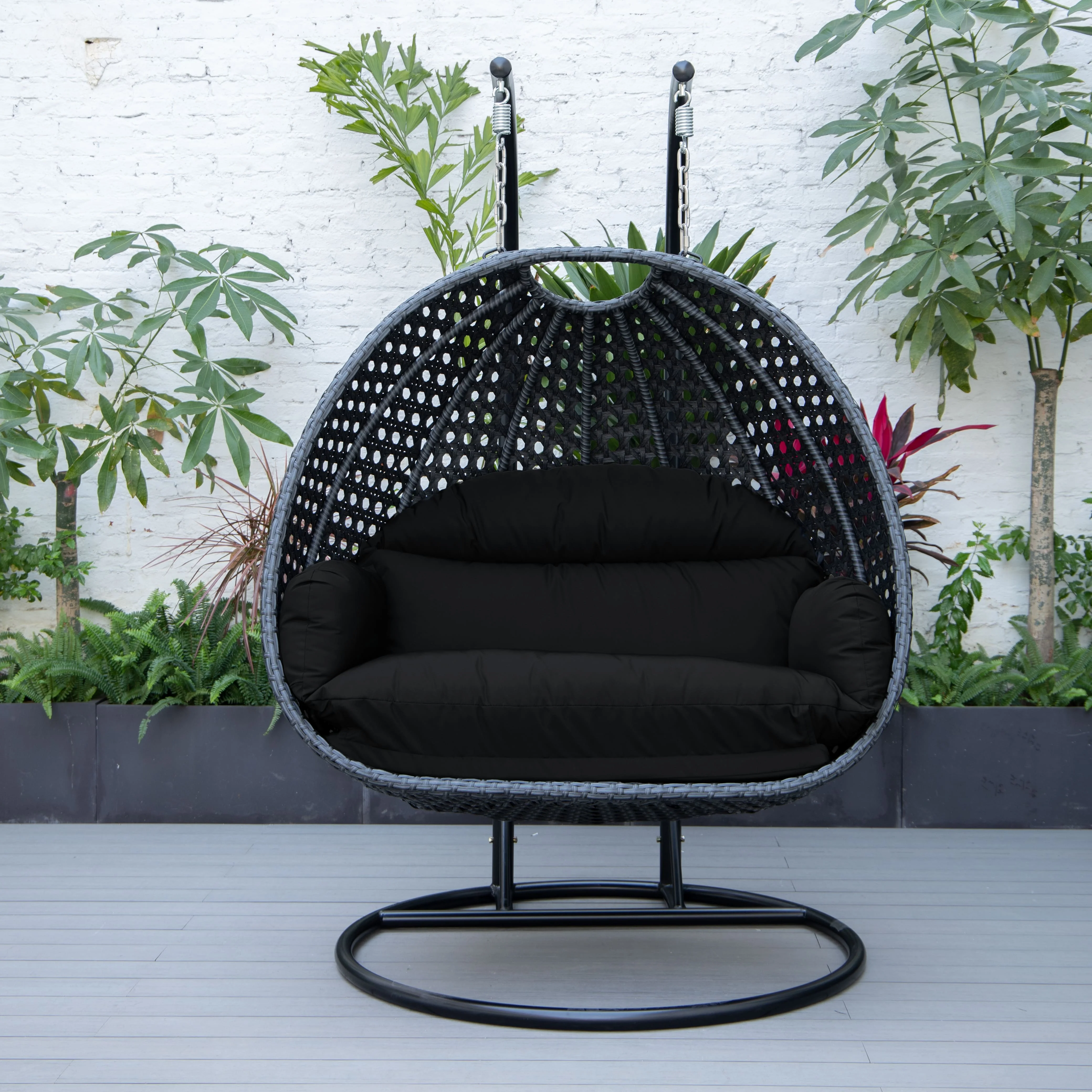 Mendoza Charcoal Wicker Hanging 2 person Egg Swing Chair