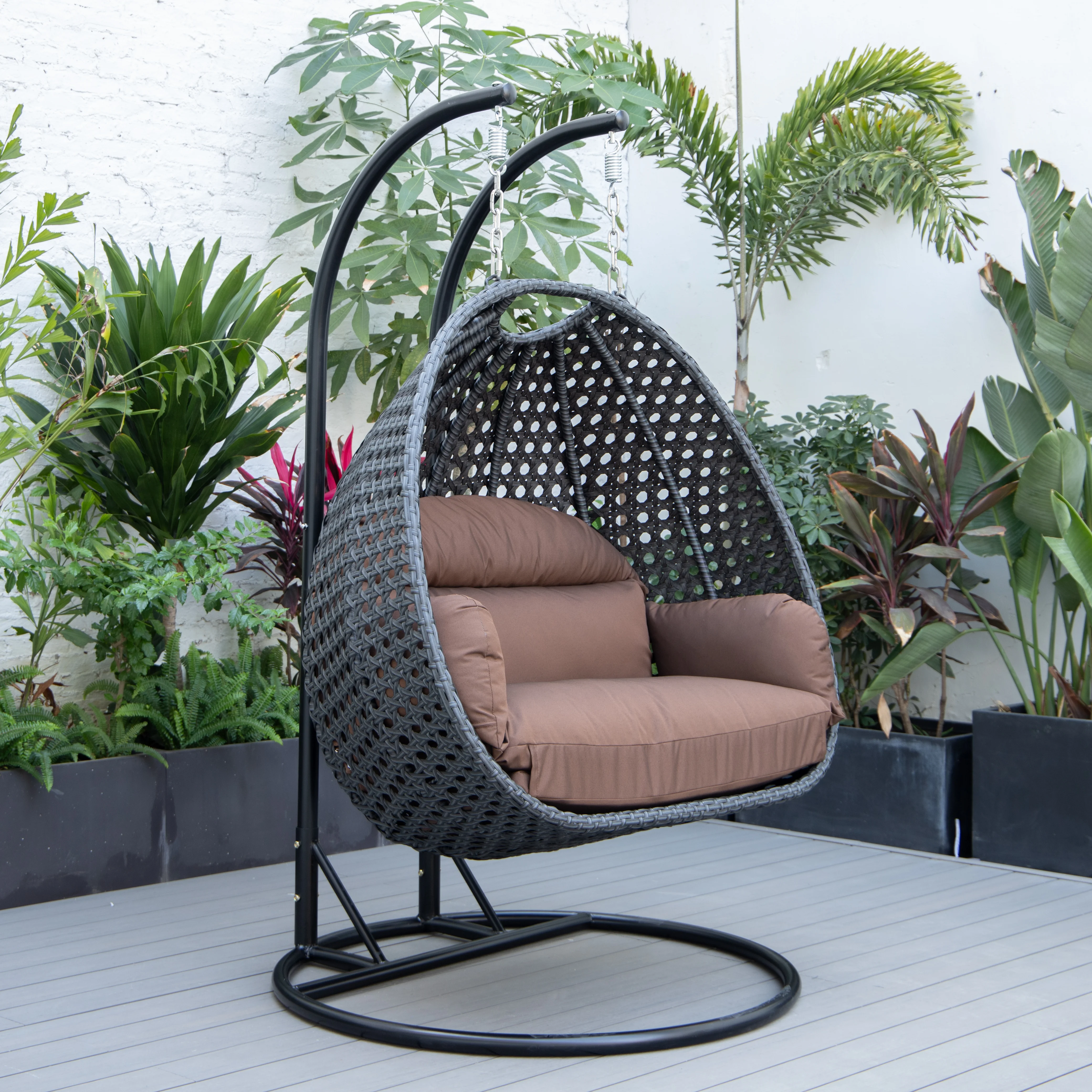 Mendoza Charcoal Wicker Hanging 2 person Egg Swing Chair