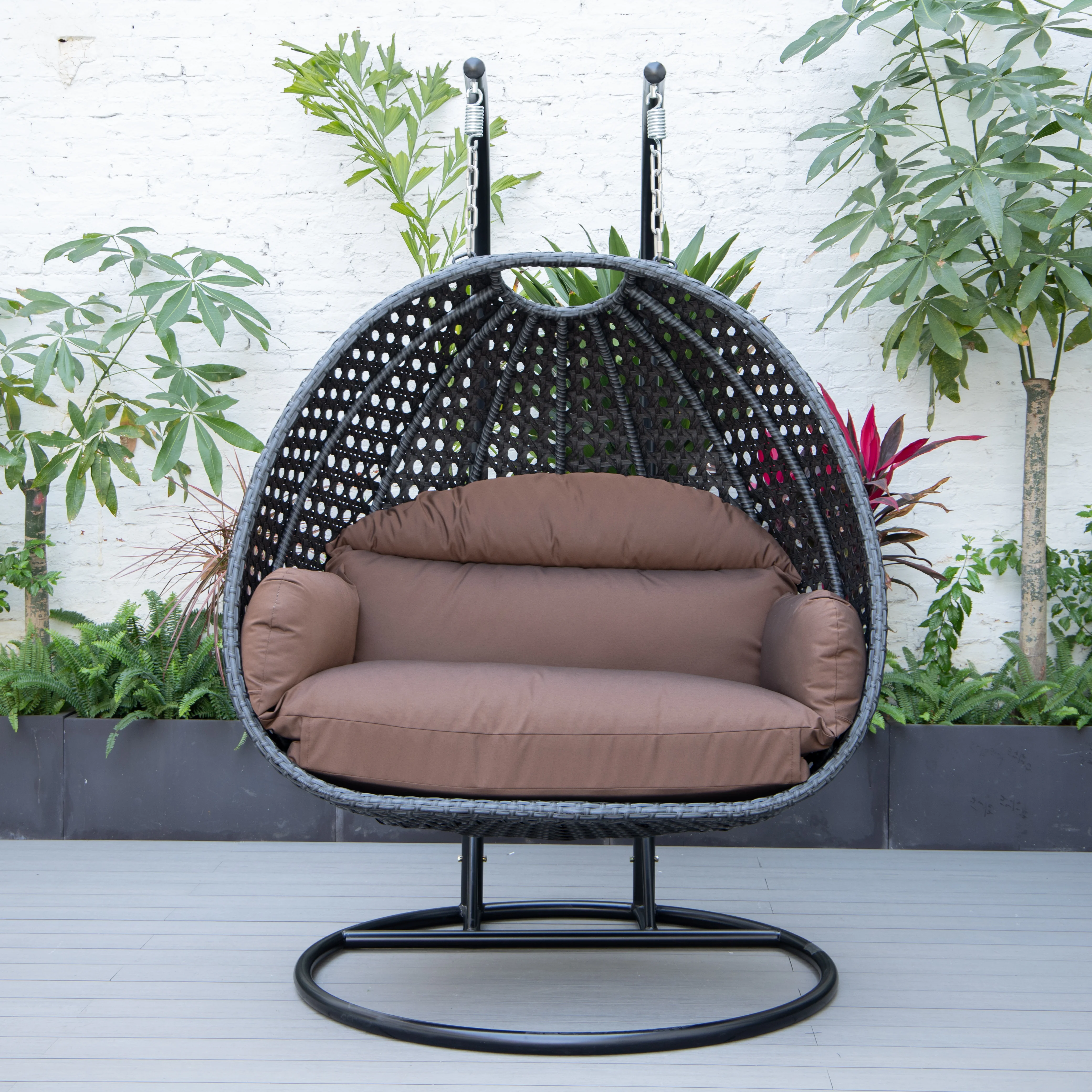 Mendoza Charcoal Wicker Hanging 2 person Egg Swing Chair