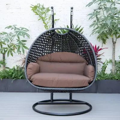 Mendoza Charcoal Wicker Hanging 2 person Egg Swing Chair