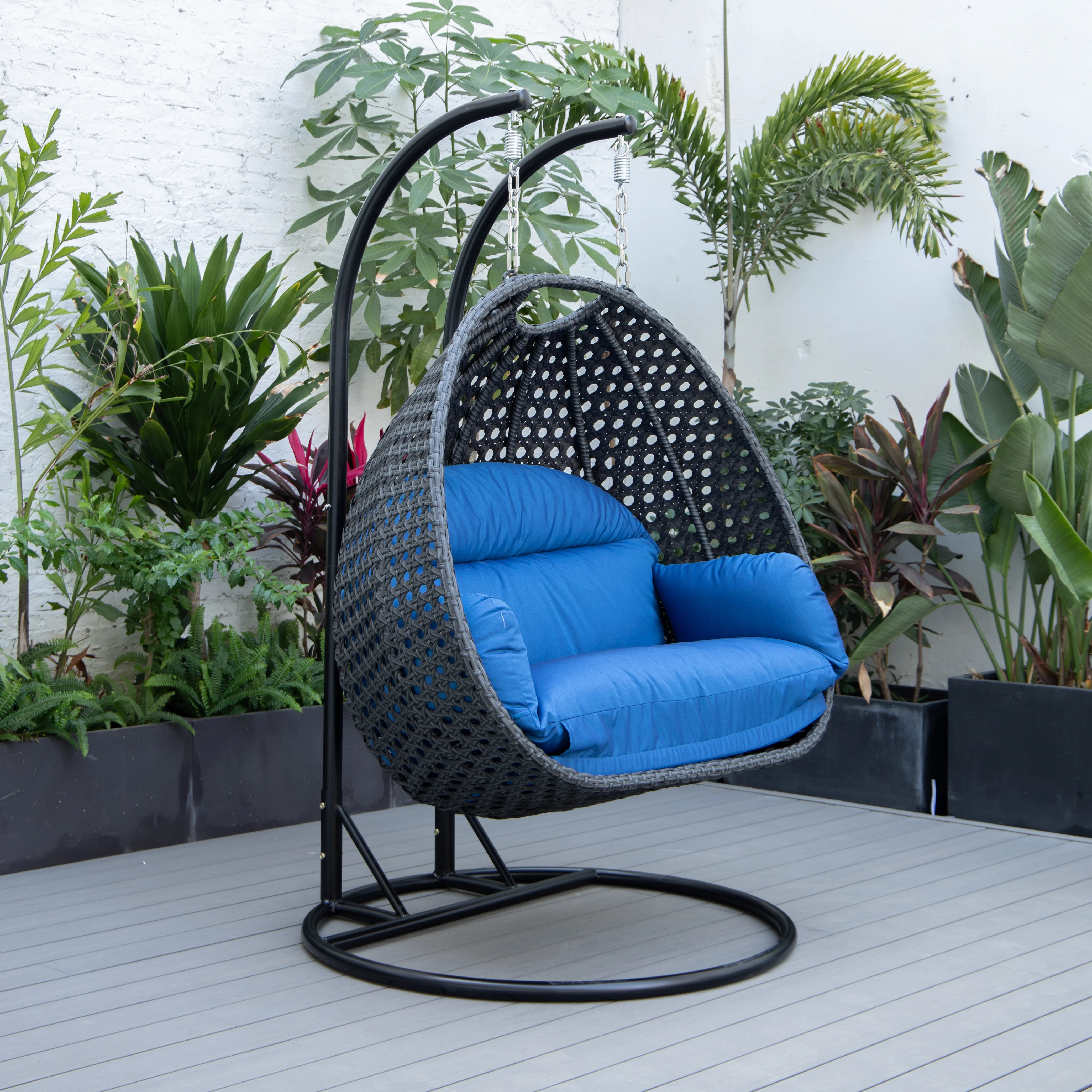 Mendoza Charcoal Wicker Hanging 2 person Egg Swing Chair