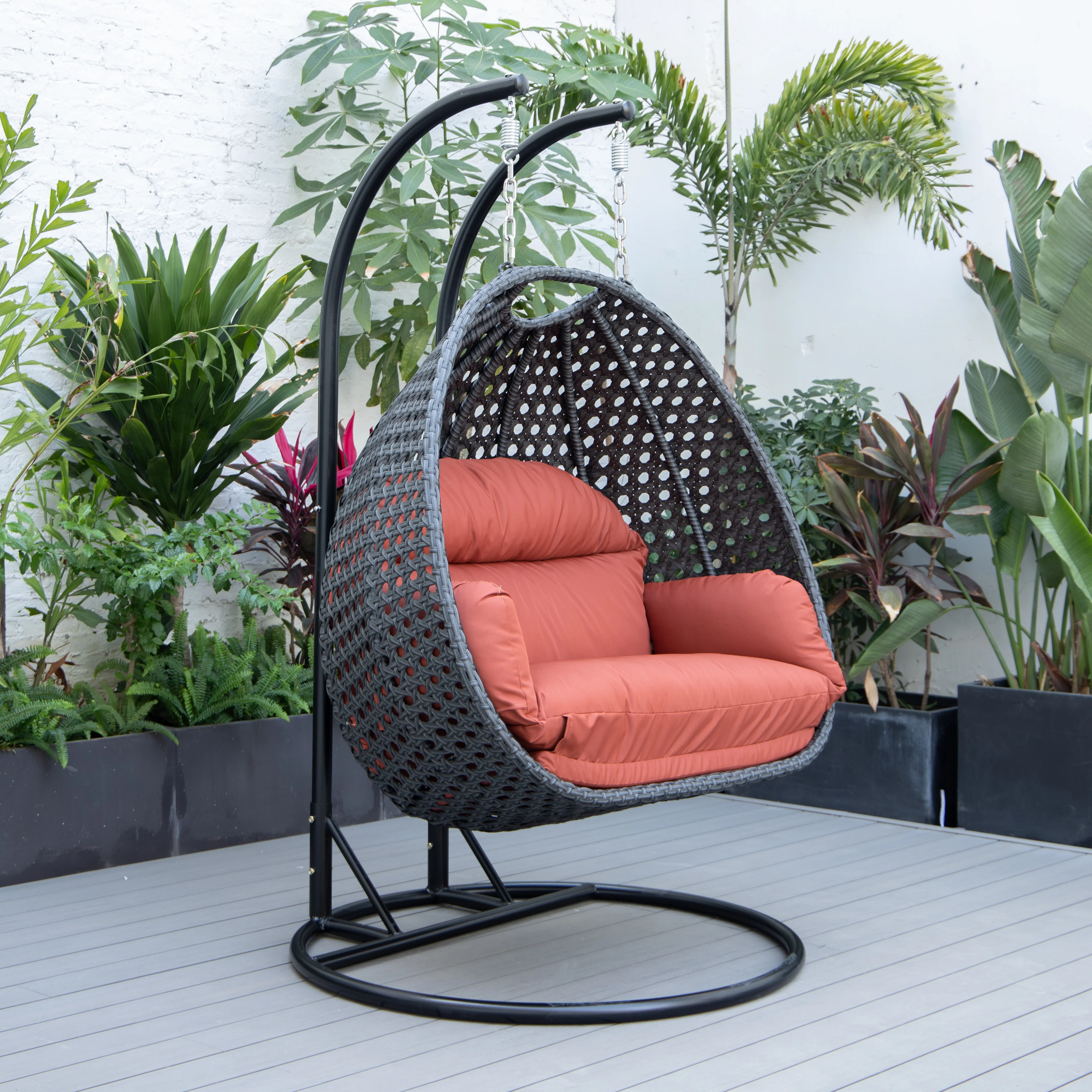 Mendoza Charcoal Wicker Hanging 2 person Egg Swing Chair