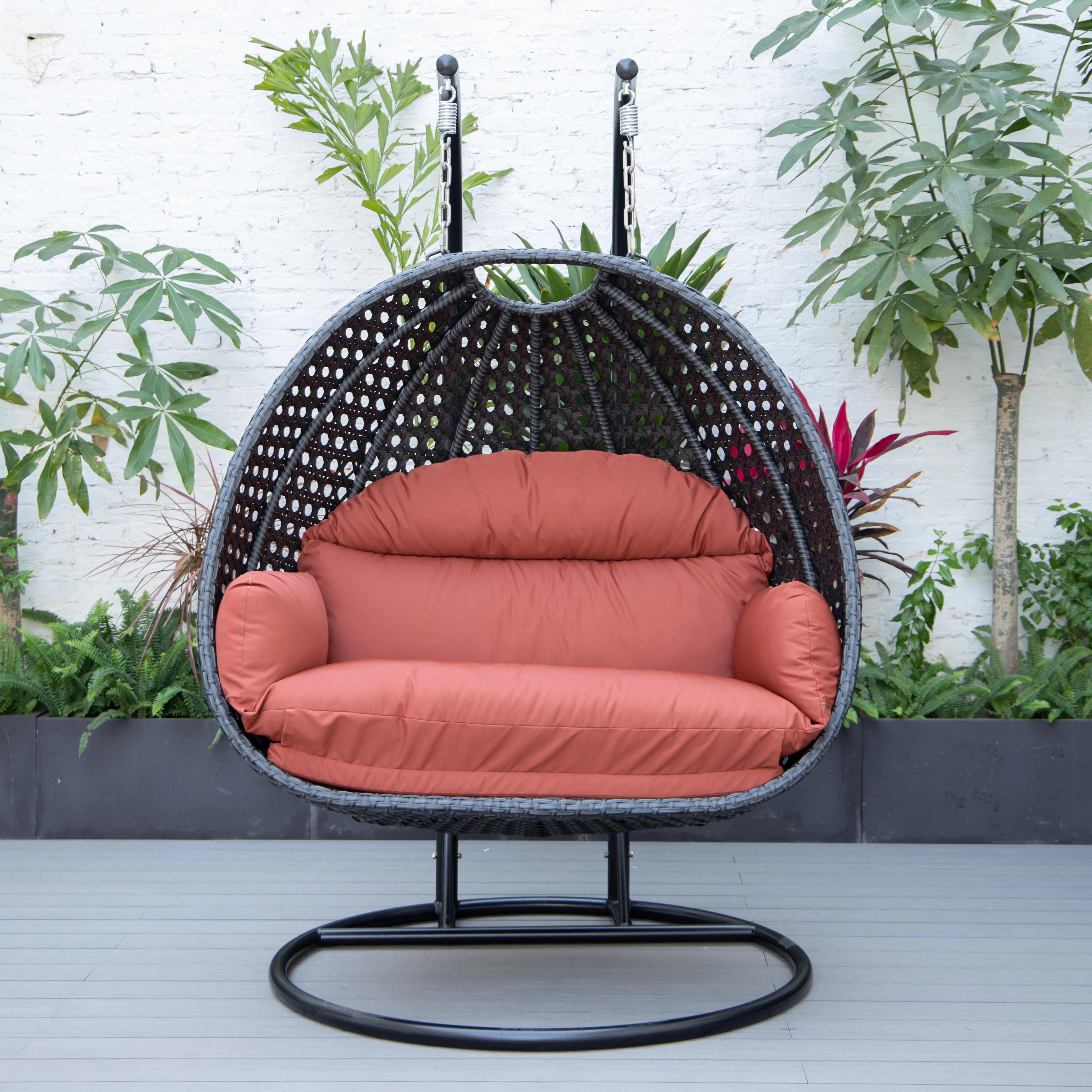 Mendoza Charcoal Wicker Hanging 2 person Egg Swing Chair
