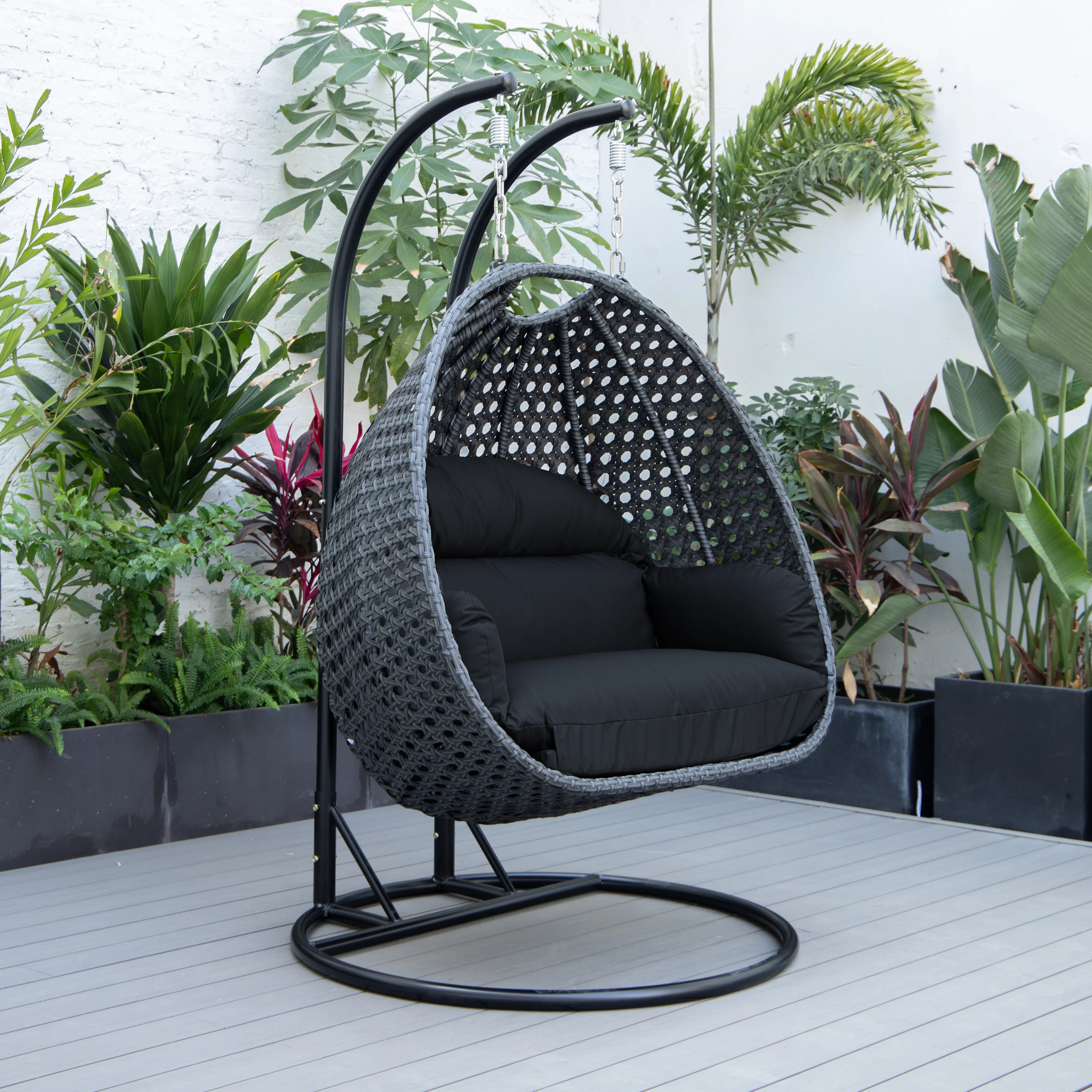 Mendoza Charcoal Wicker Hanging 2 person Egg Swing Chair