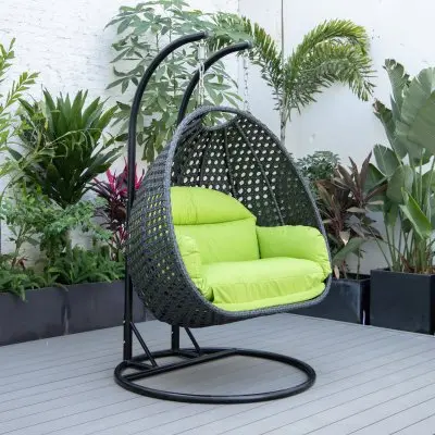 Mendoza Charcoal Wicker Hanging 2 person Egg Swing Chair