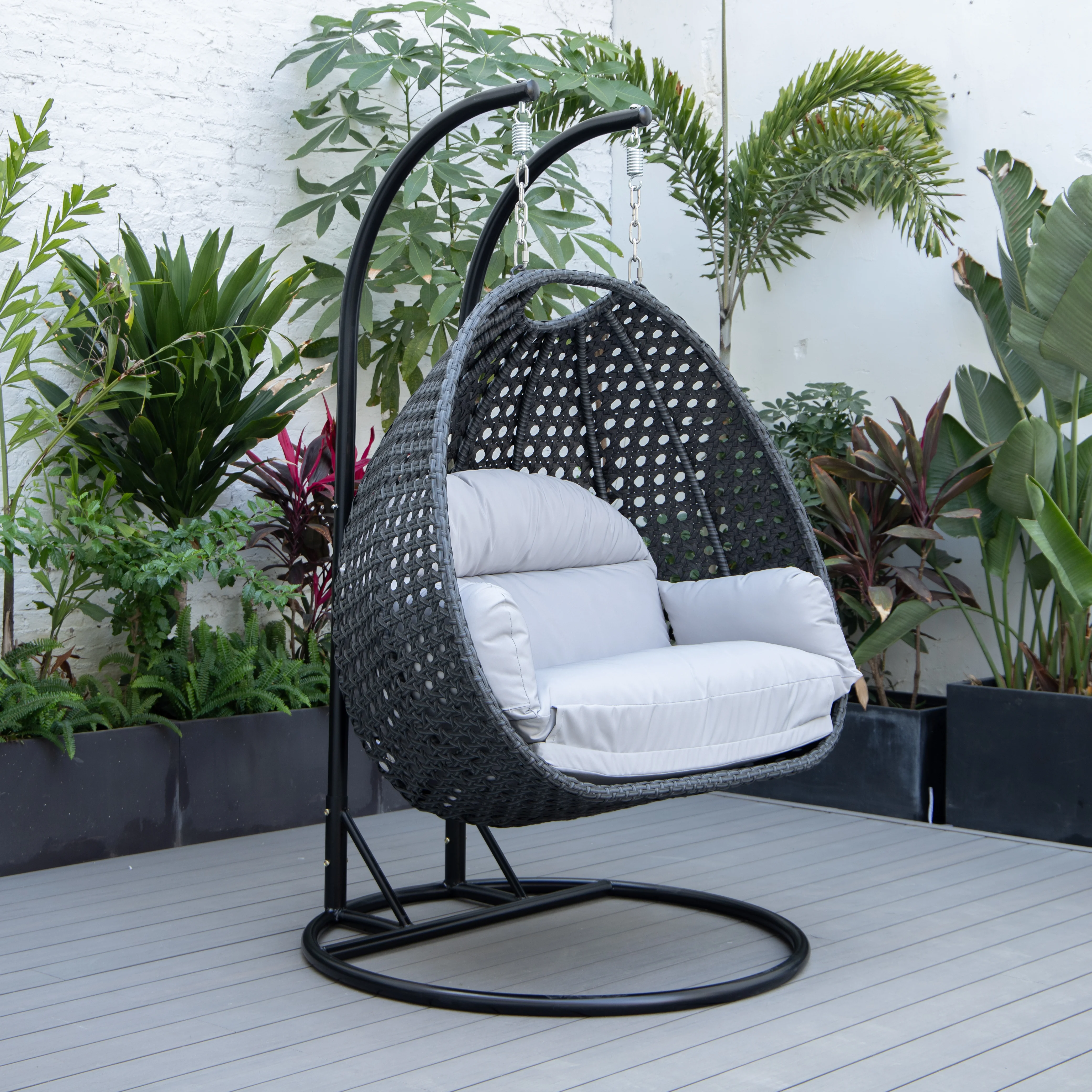 Mendoza Charcoal Wicker Hanging 2 person Egg Swing Chair