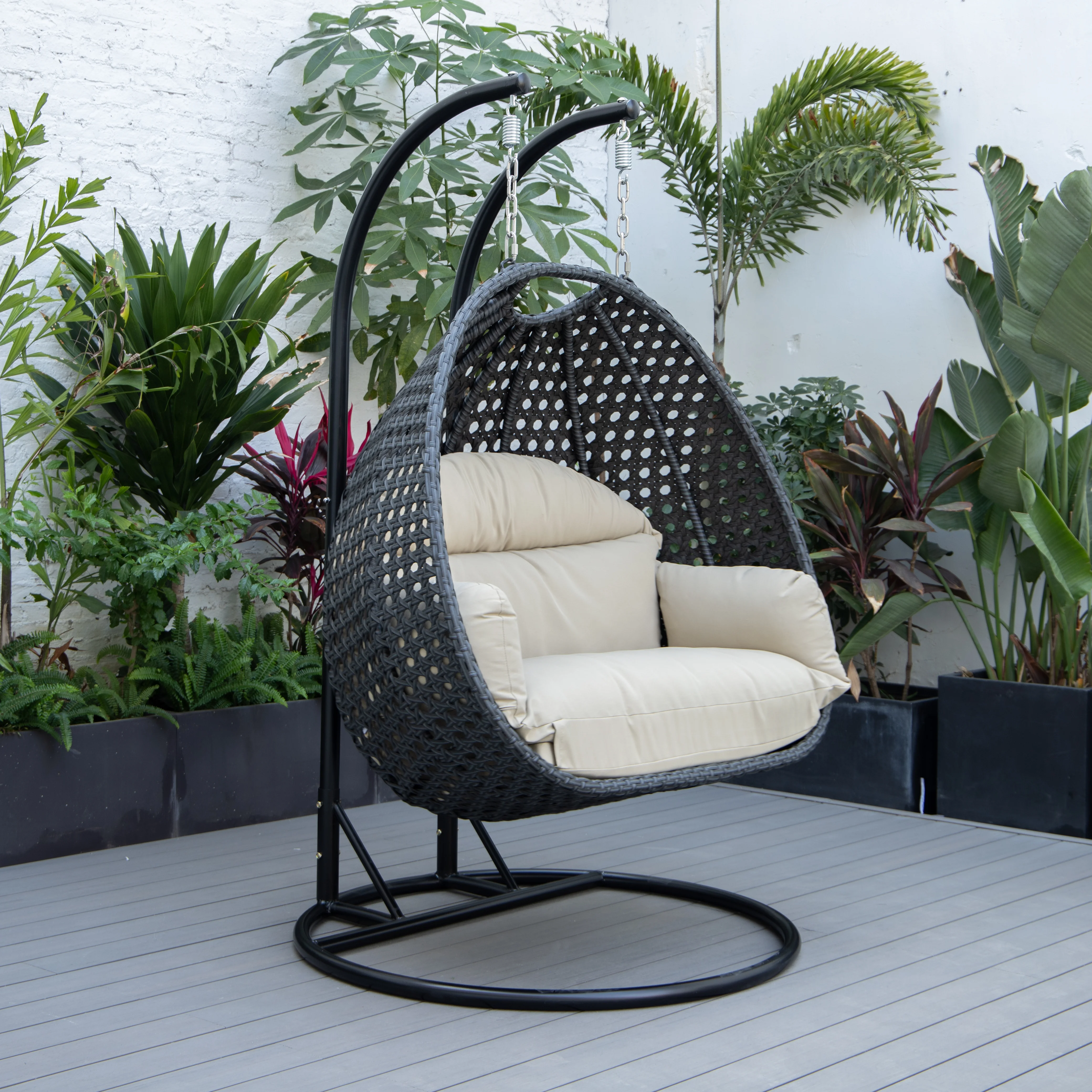 Mendoza Charcoal Wicker Hanging 2 person Egg Swing Chair