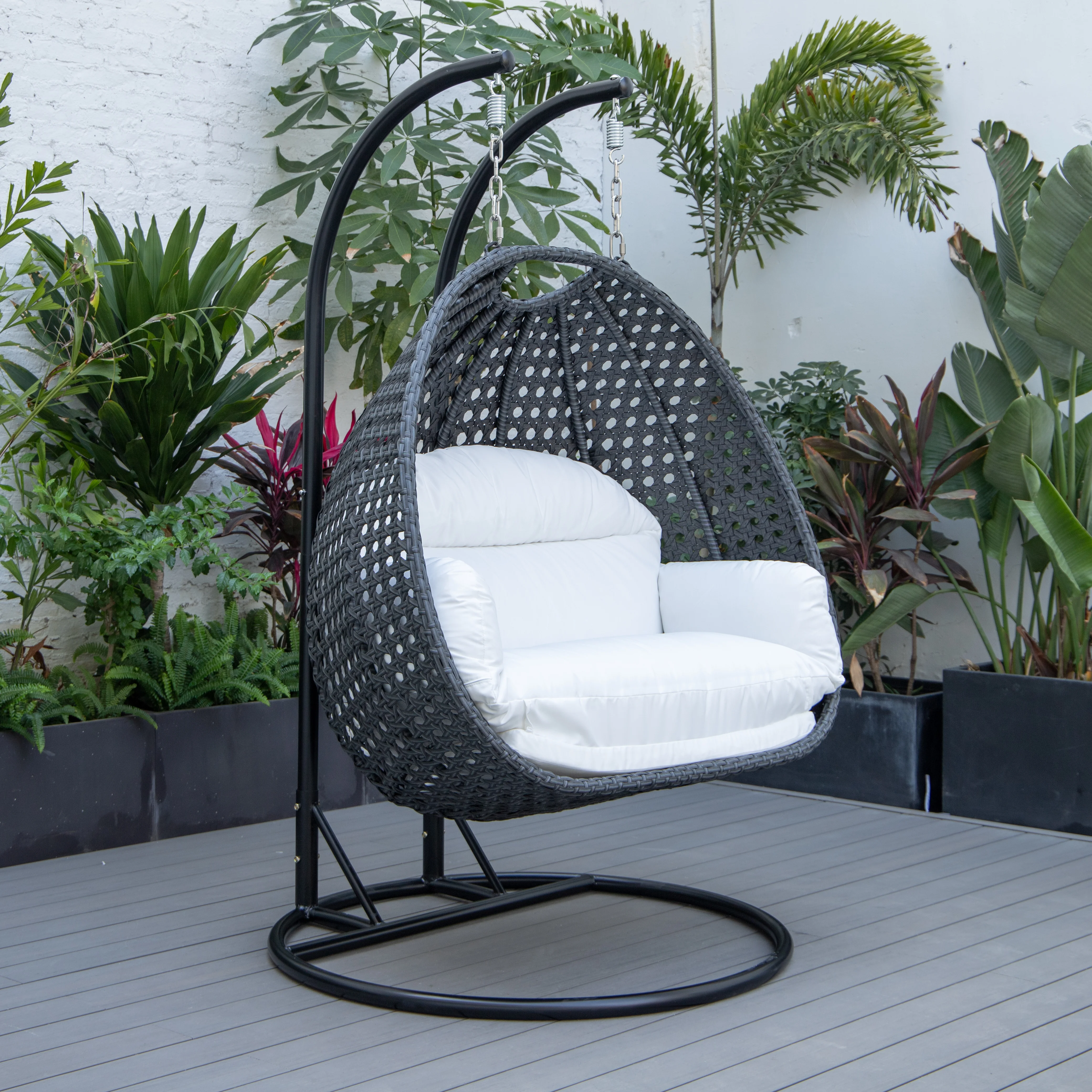 Mendoza Charcoal Wicker Hanging 2 person Egg Swing Chair