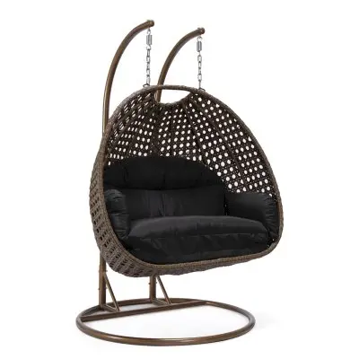 Mendoza Dark Brown Wicker Hanging 2 person Egg Swing Chair