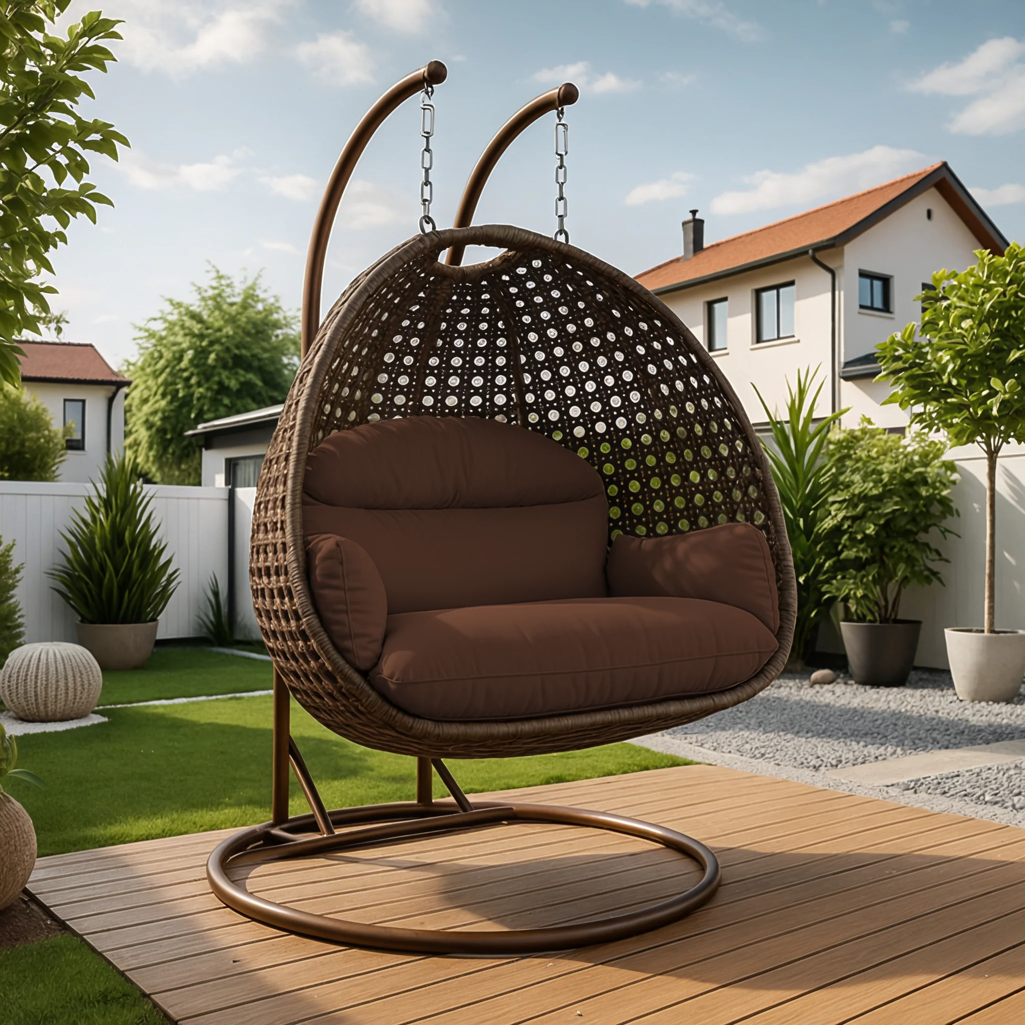 Mendoza Dark Brown Wicker Hanging 2 person Egg Swing Chair