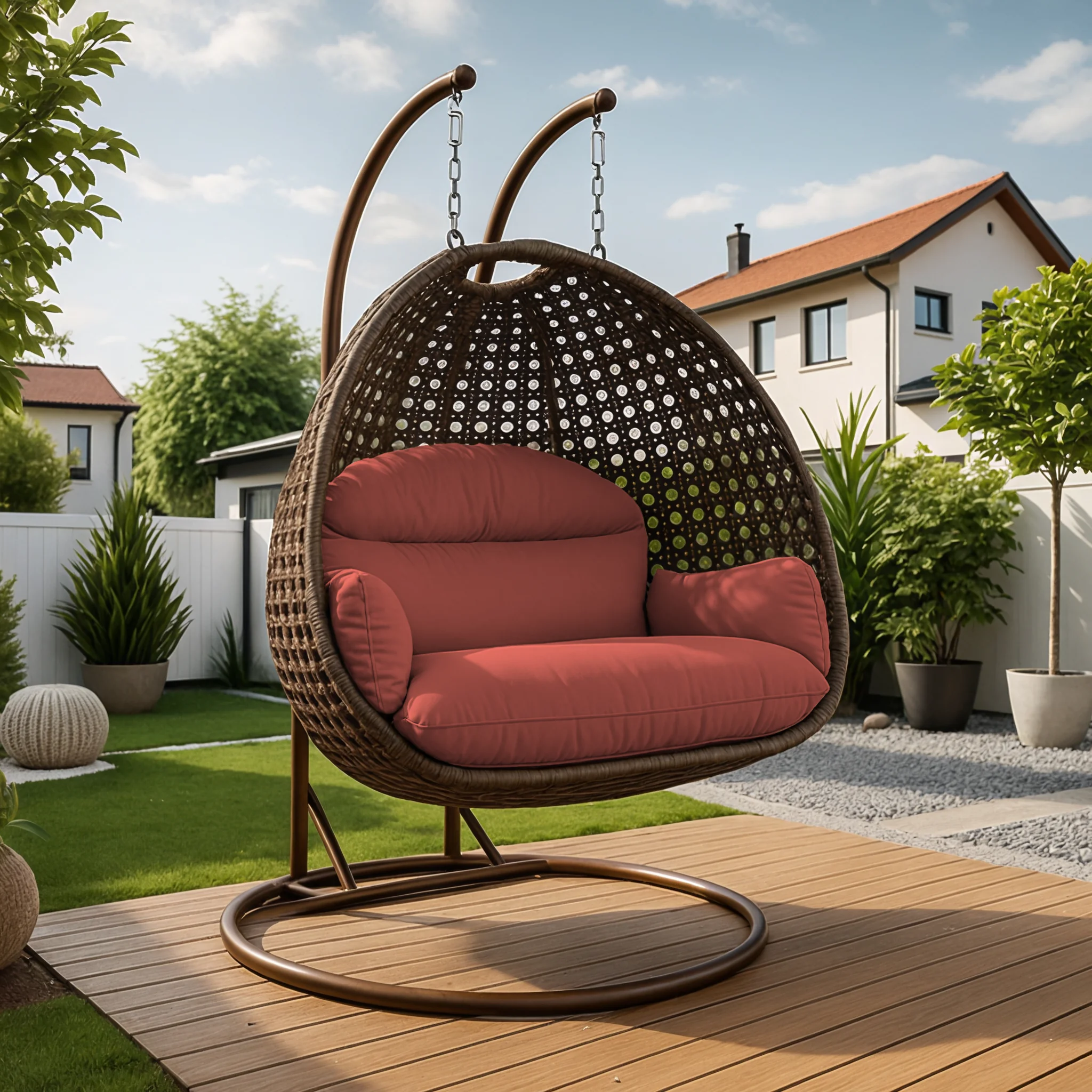 Mendoza Dark Brown Wicker Hanging 2 person Egg Swing Chair