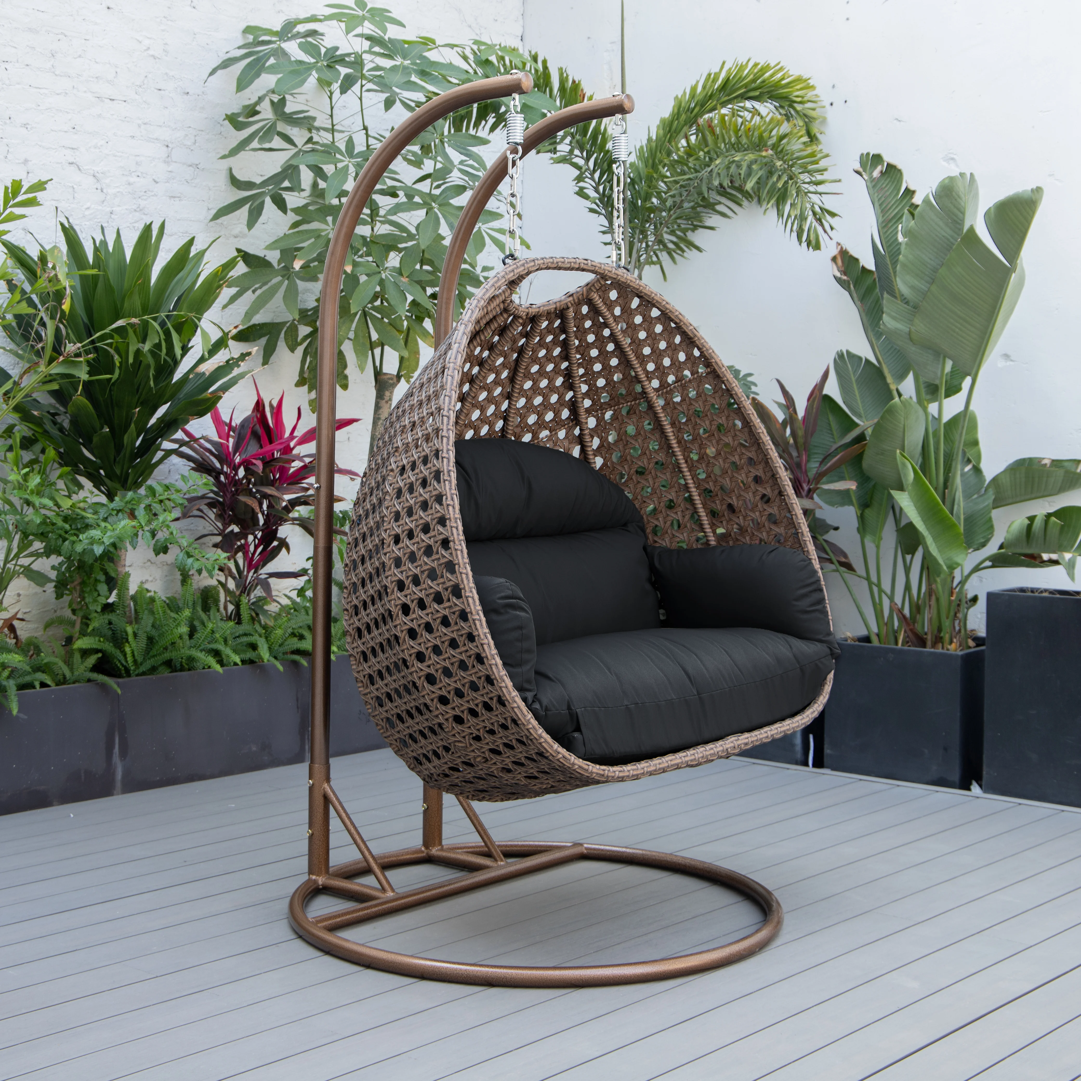 Mendoza Dark Brown Wicker Hanging 2 person Egg Swing Chair