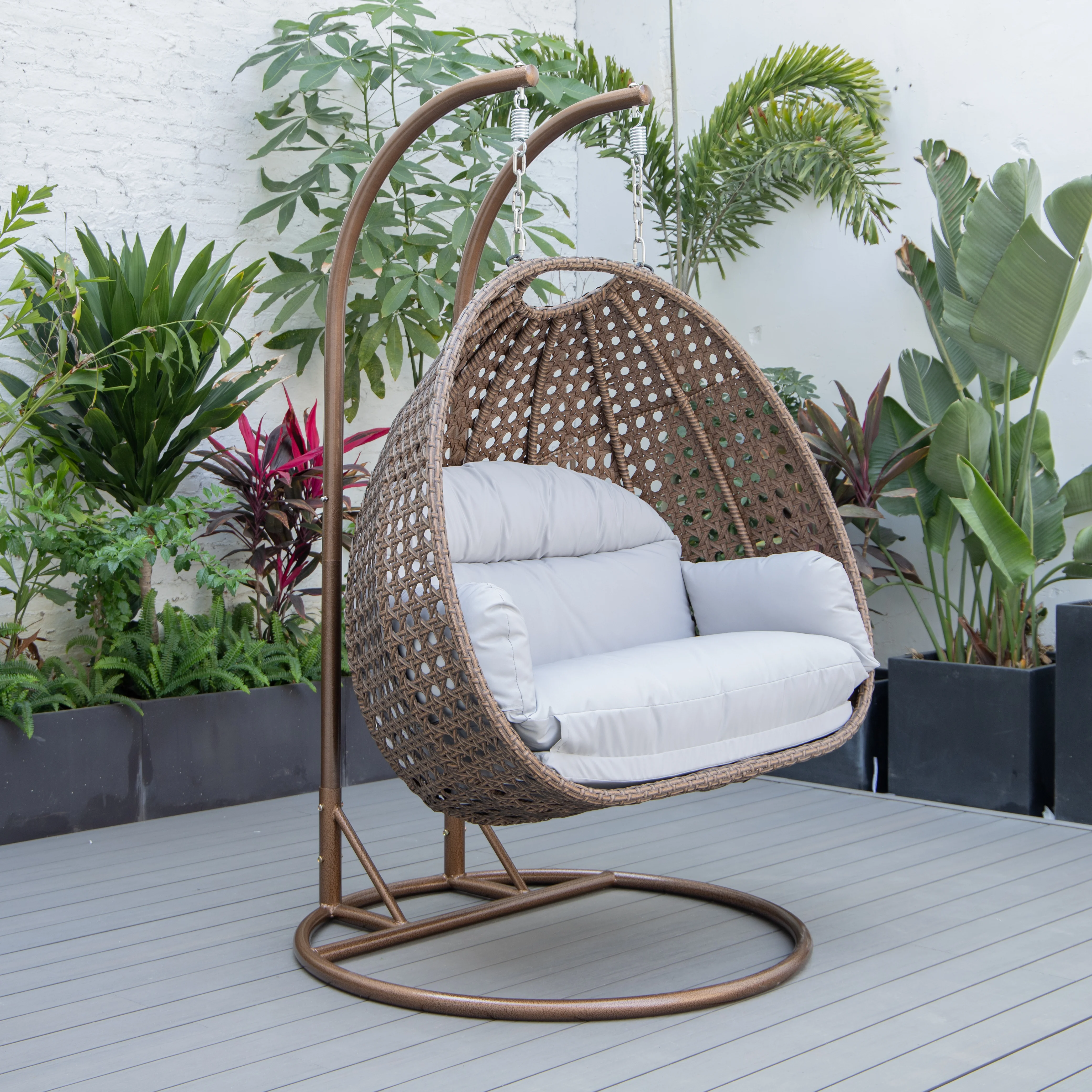 Mendoza Dark Brown Wicker Hanging 2 person Egg Swing Chair