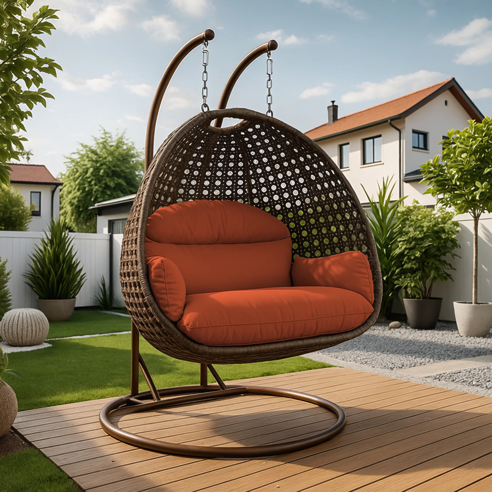 Mendoza Dark Brown Wicker Hanging 2 person Egg Swing Chair