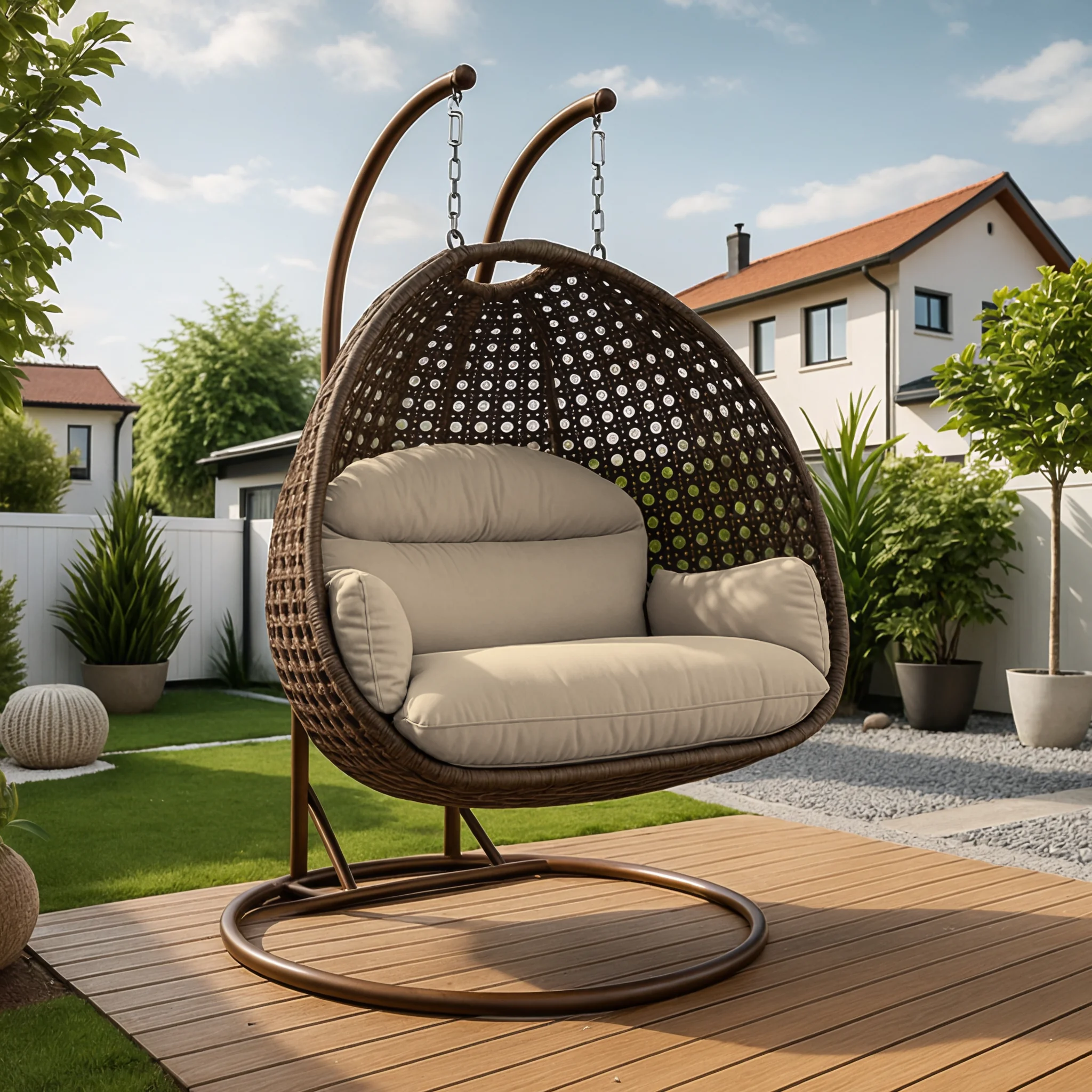 Mendoza Dark Brown Wicker Hanging 2 person Egg Swing Chair