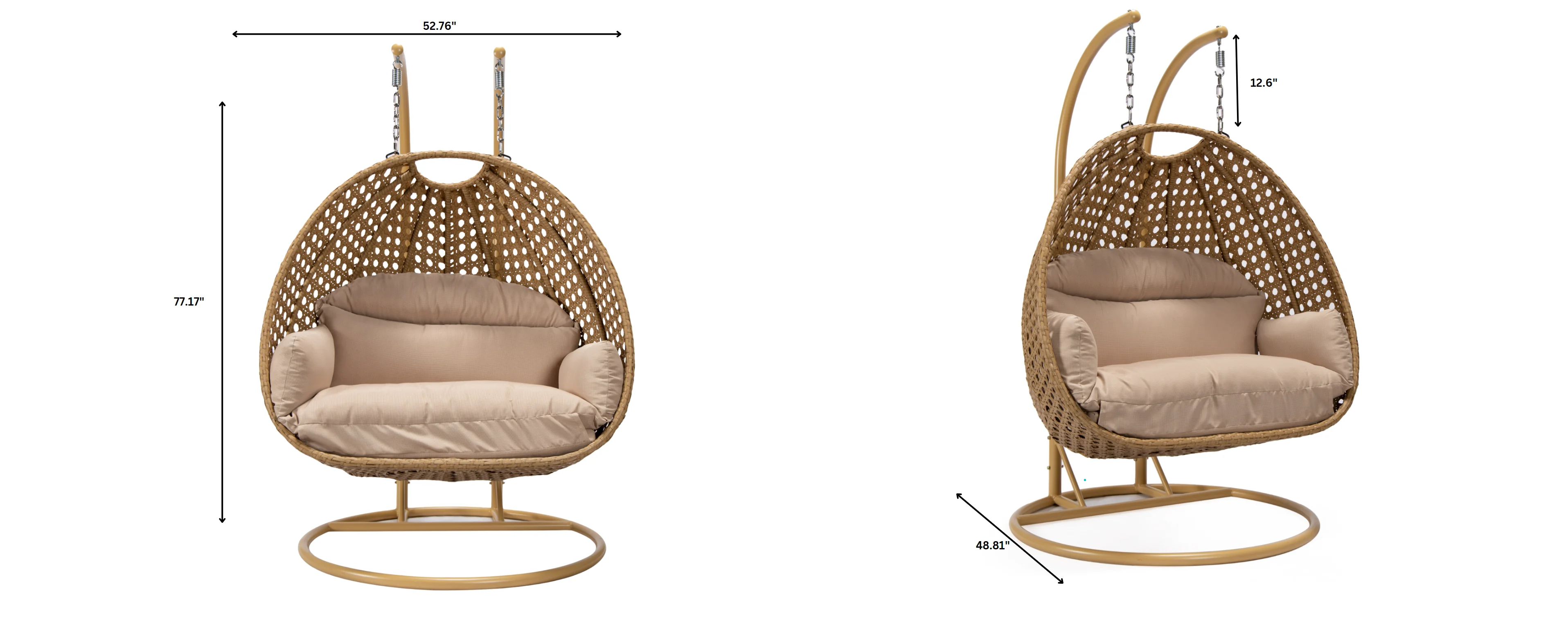 Mendoza Light Brown Wicker Hanging 2 person Egg Swing Chair
