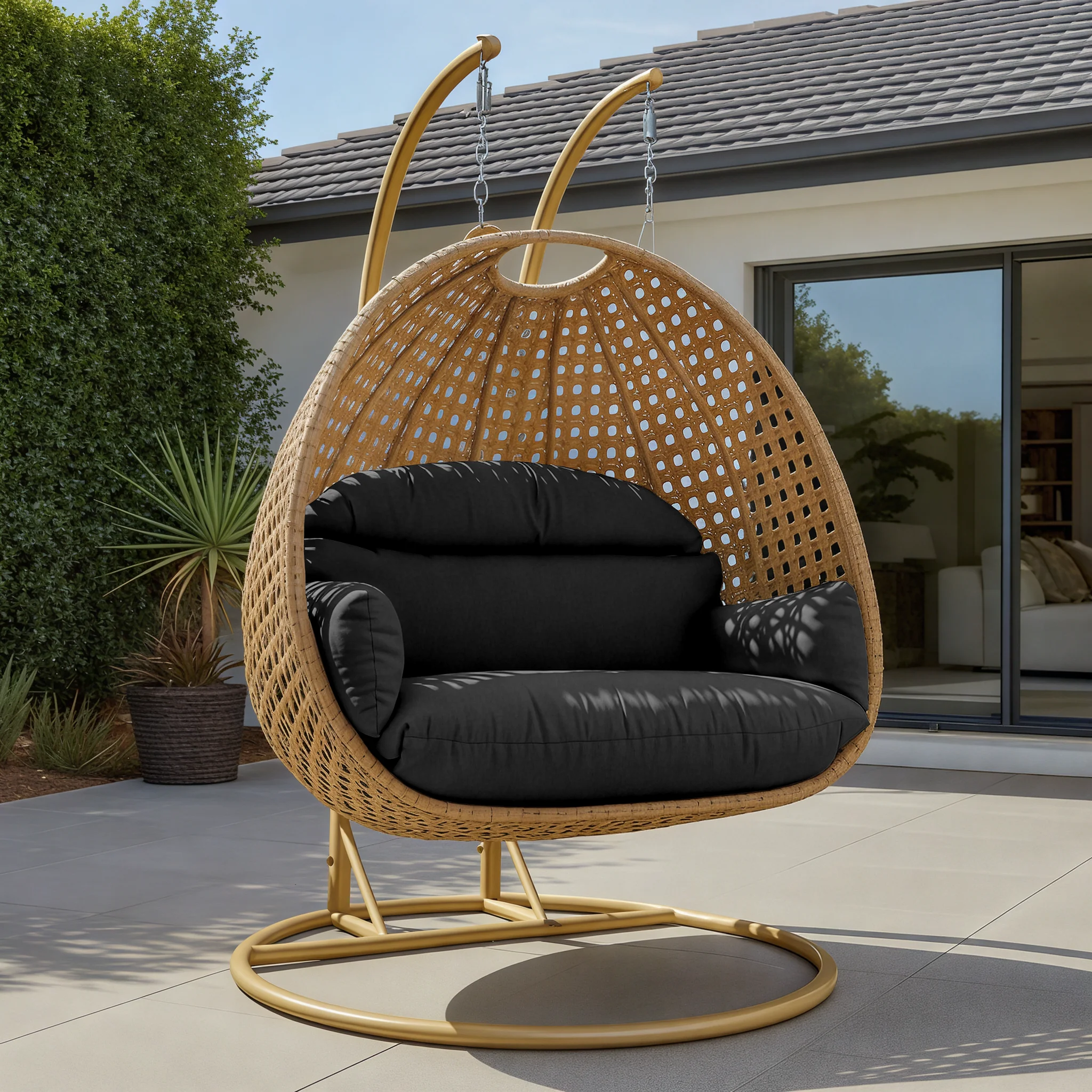 Mendoza Light Brown Wicker Hanging 2 person Egg Swing Chair