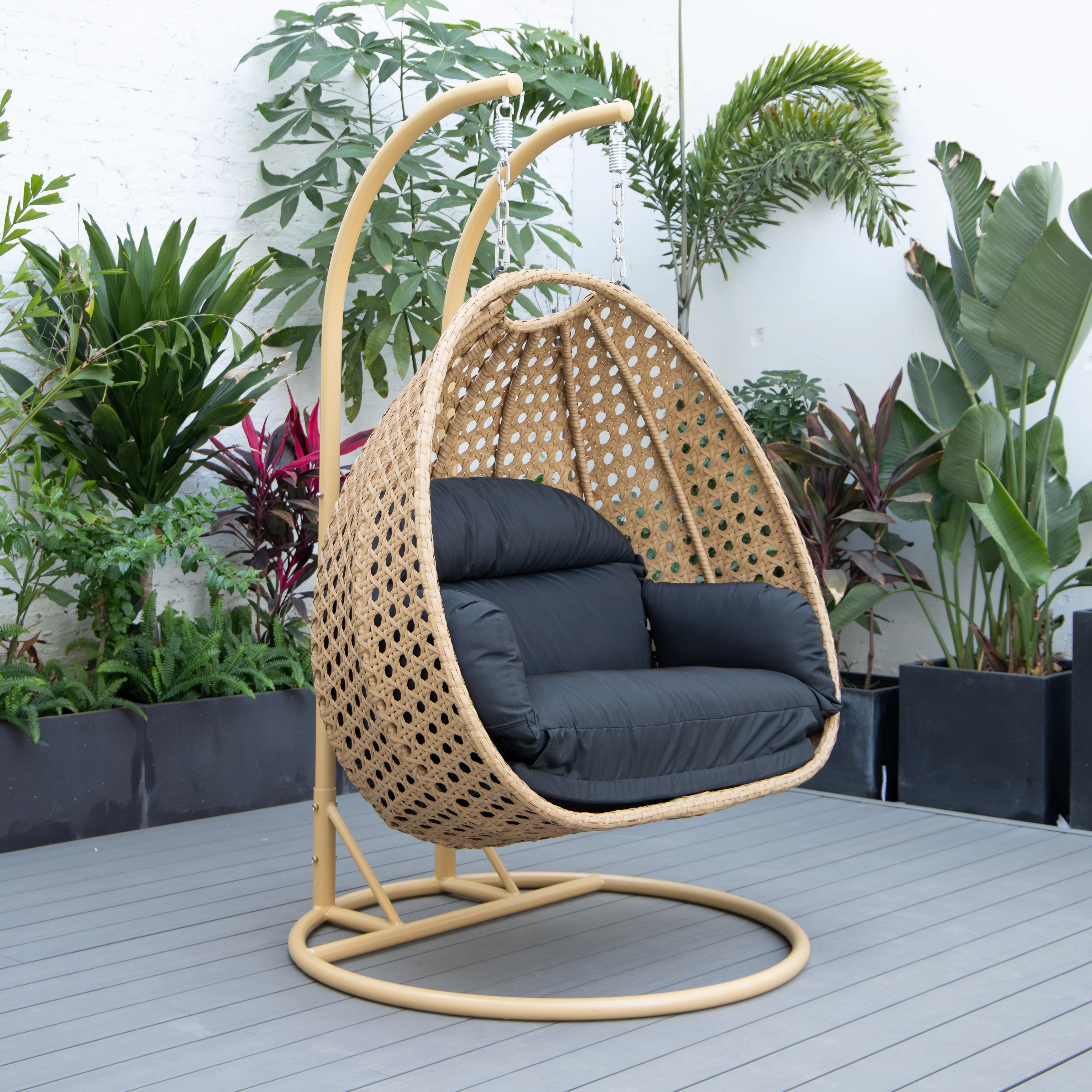 Mendoza Light Brown Wicker Hanging 2 person Egg Swing Chair