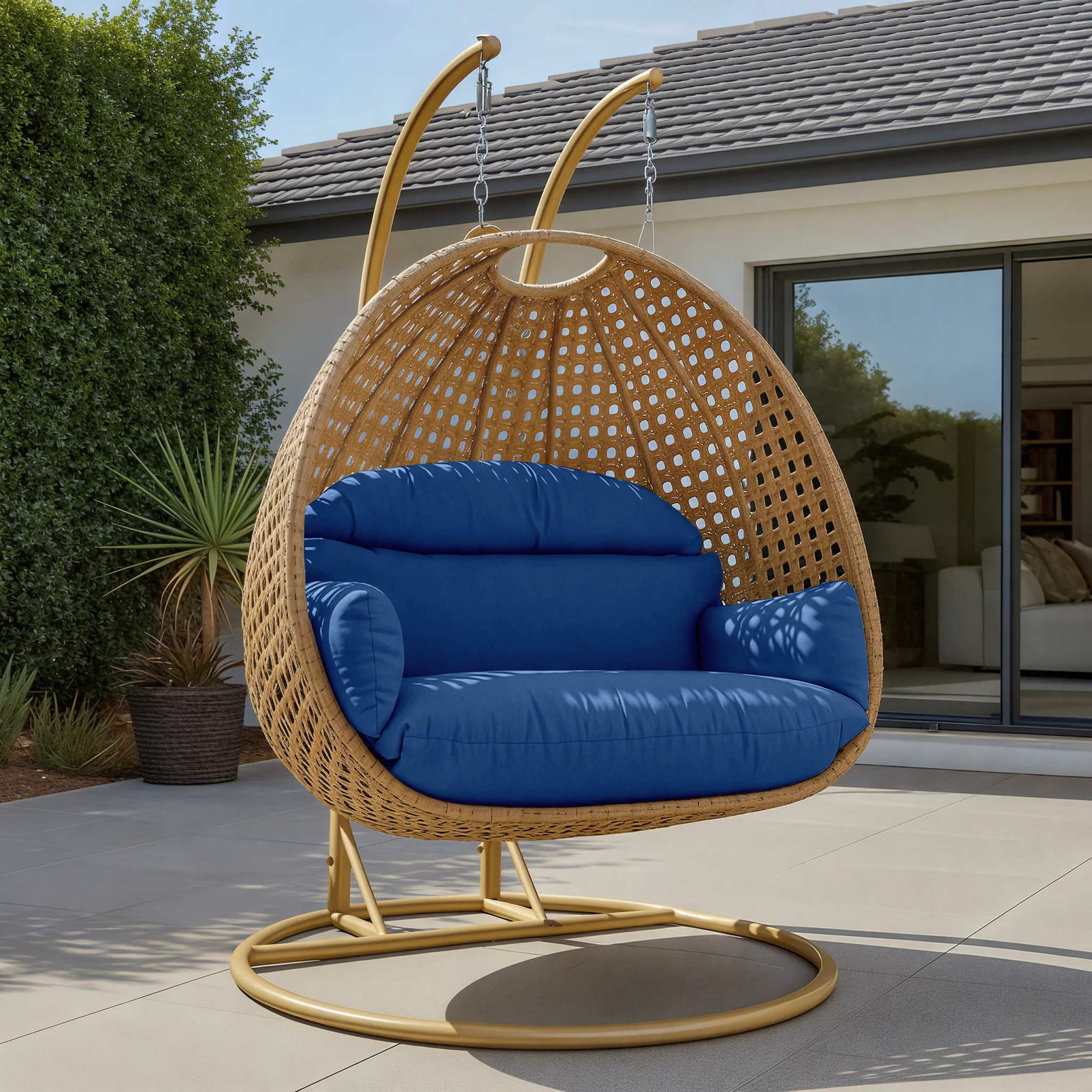 Mendoza Light Brown Wicker Hanging 2 person Egg Swing Chair