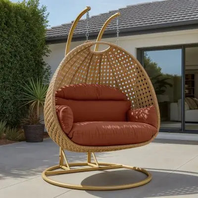 Mendoza Light Brown Wicker Hanging 2 person Egg Swing Chair