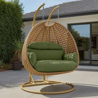 Mendoza Light Brown Wicker Hanging 2 person Egg Swing Chair