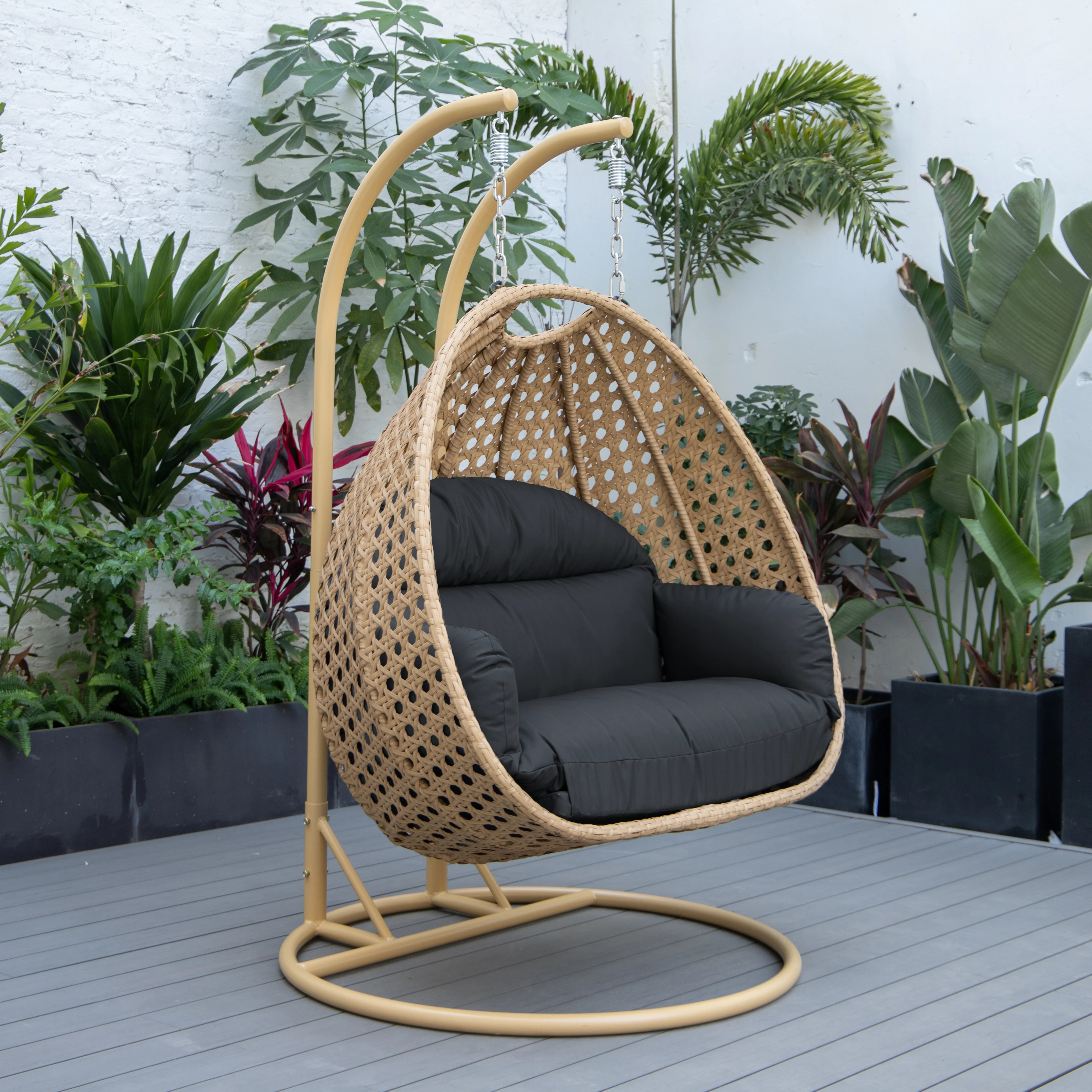 Mendoza Light Brown Wicker Hanging 2 person Egg Swing Chair