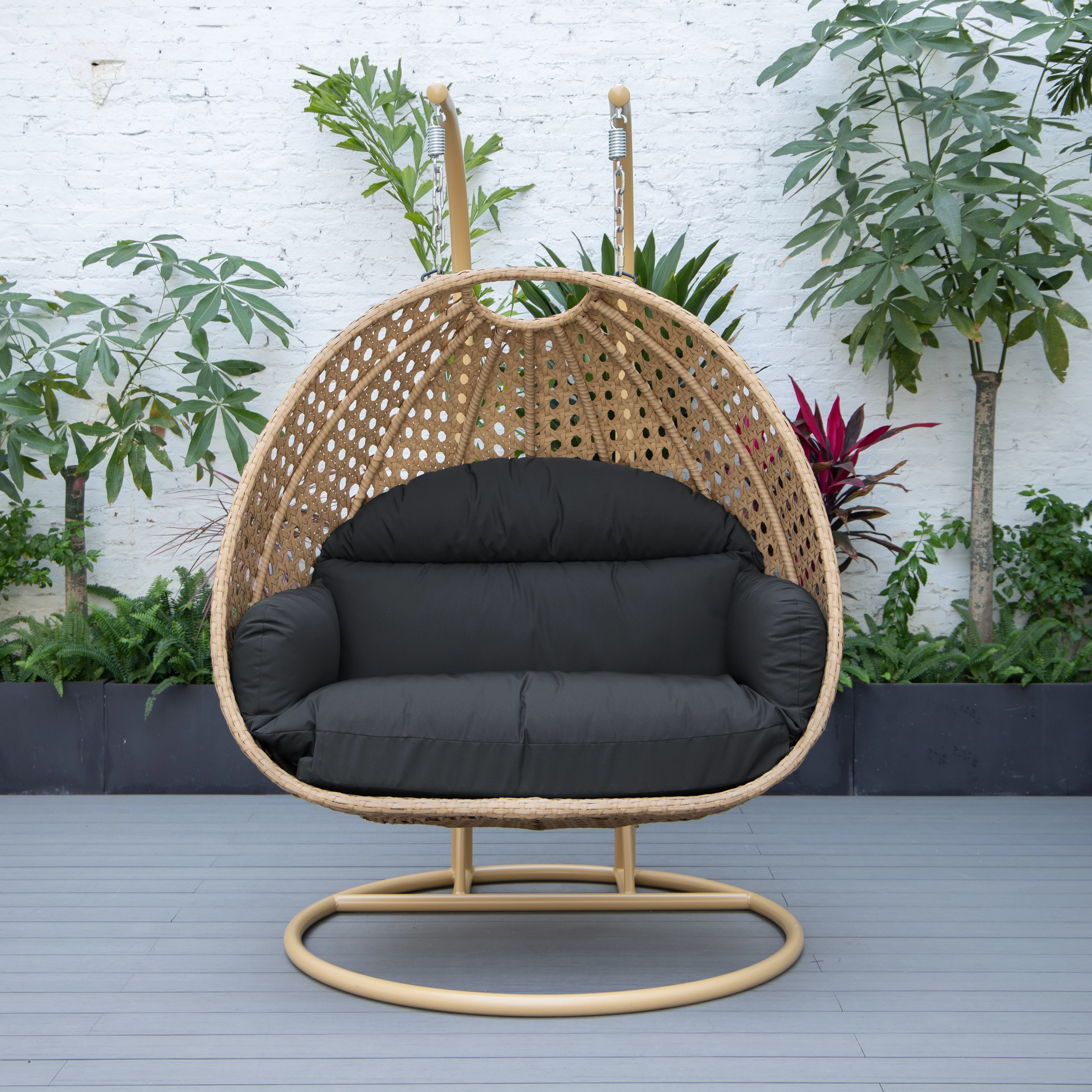 Mendoza Light Brown Wicker Hanging 2 person Egg Swing Chair