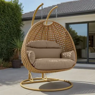 Mendoza Light Brown Wicker Hanging 2 person Egg Swing Chair