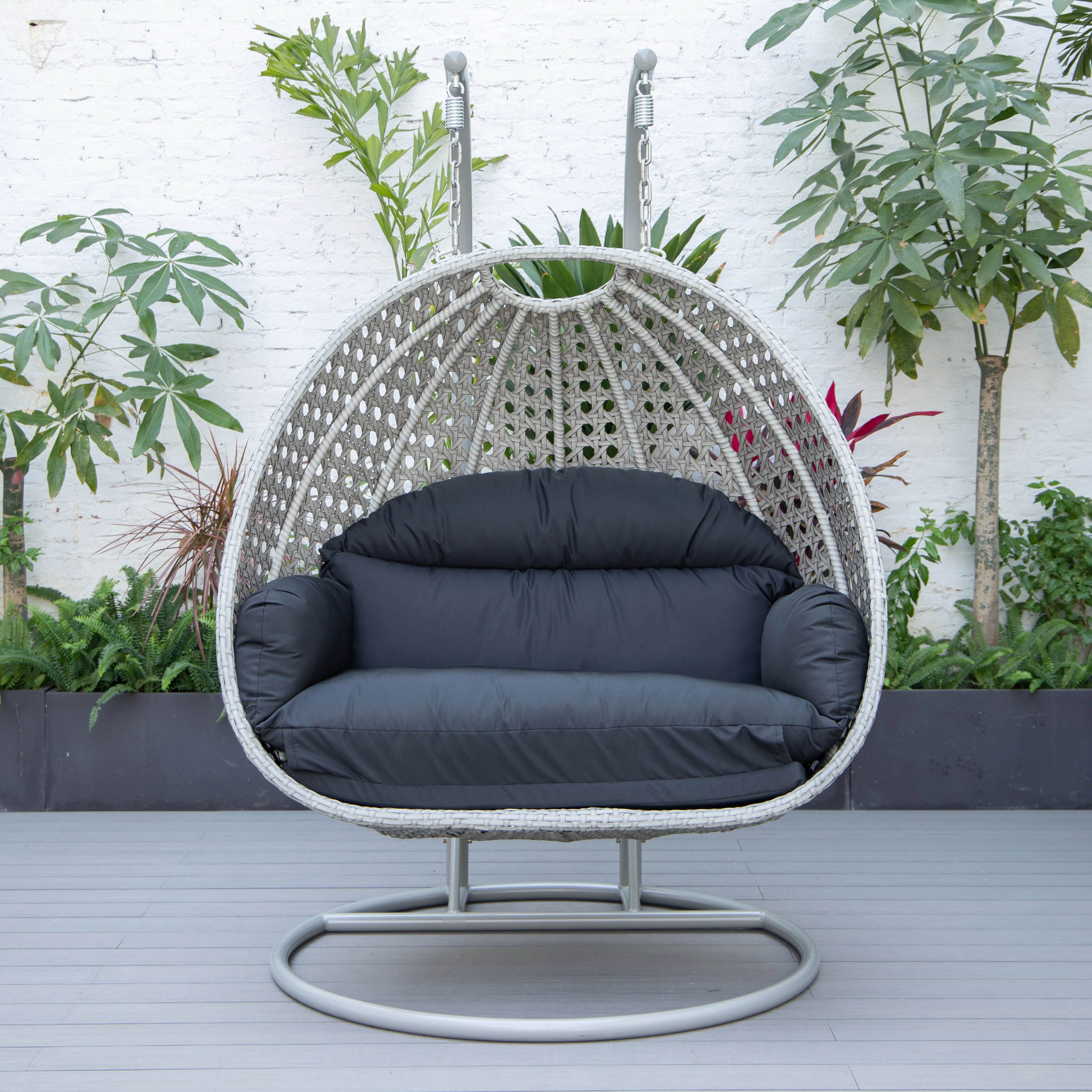 Mendoza Light Grey Wicker Hanging 2 person Egg Swing Chair