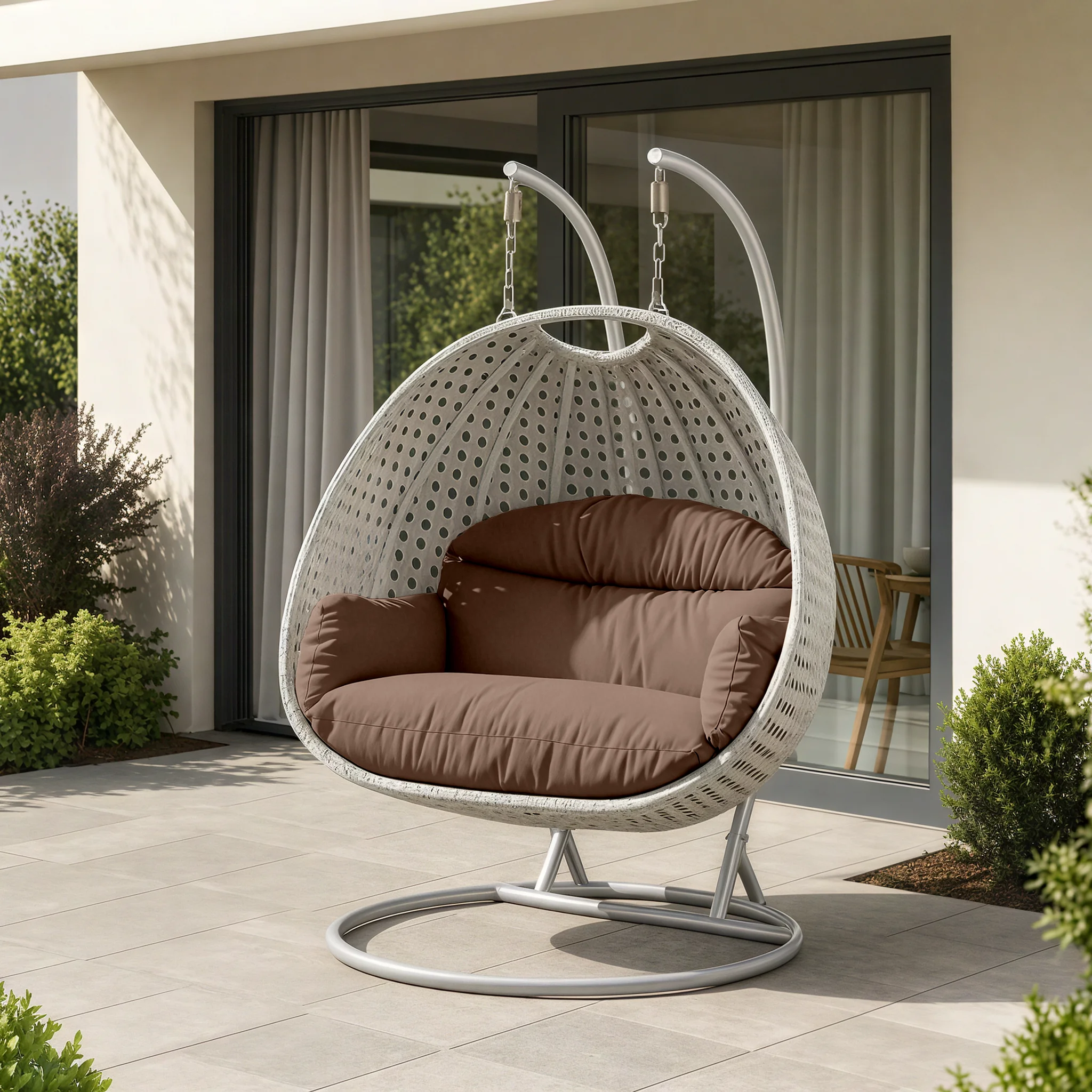 Mendoza Light Grey Wicker Hanging 2 person Egg Swing Chair
