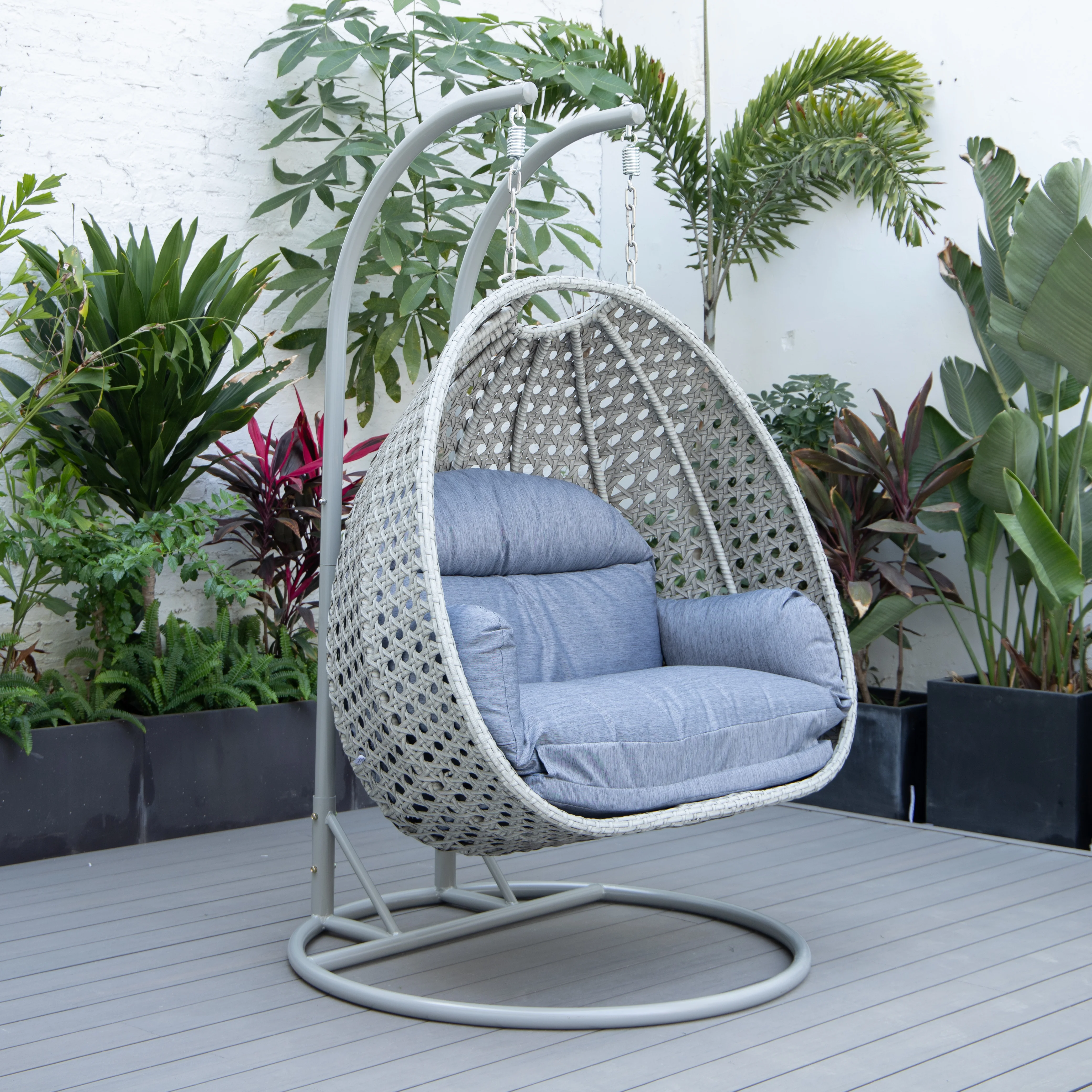 Mendoza Light Grey Wicker Hanging 2 person Egg Swing Chair