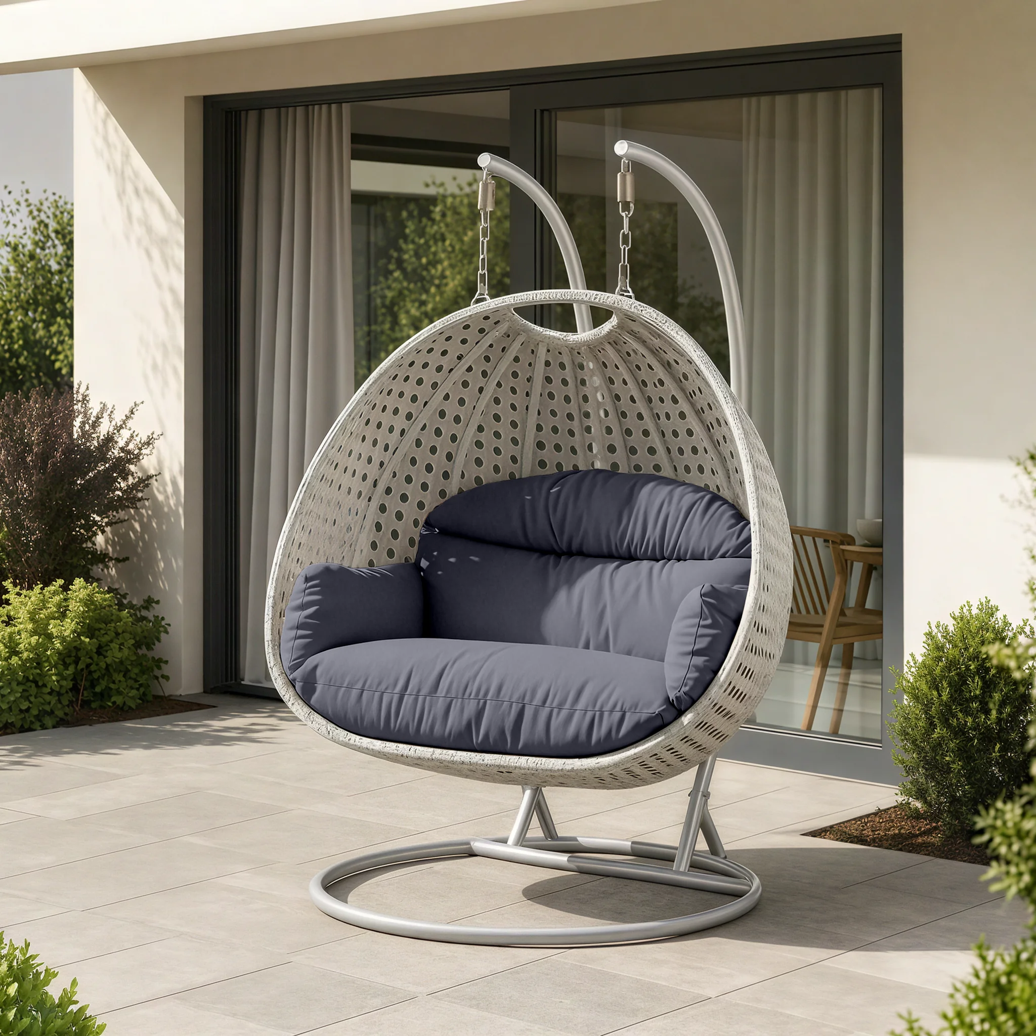 Mendoza Light Grey Wicker Hanging 2 person Egg Swing Chair