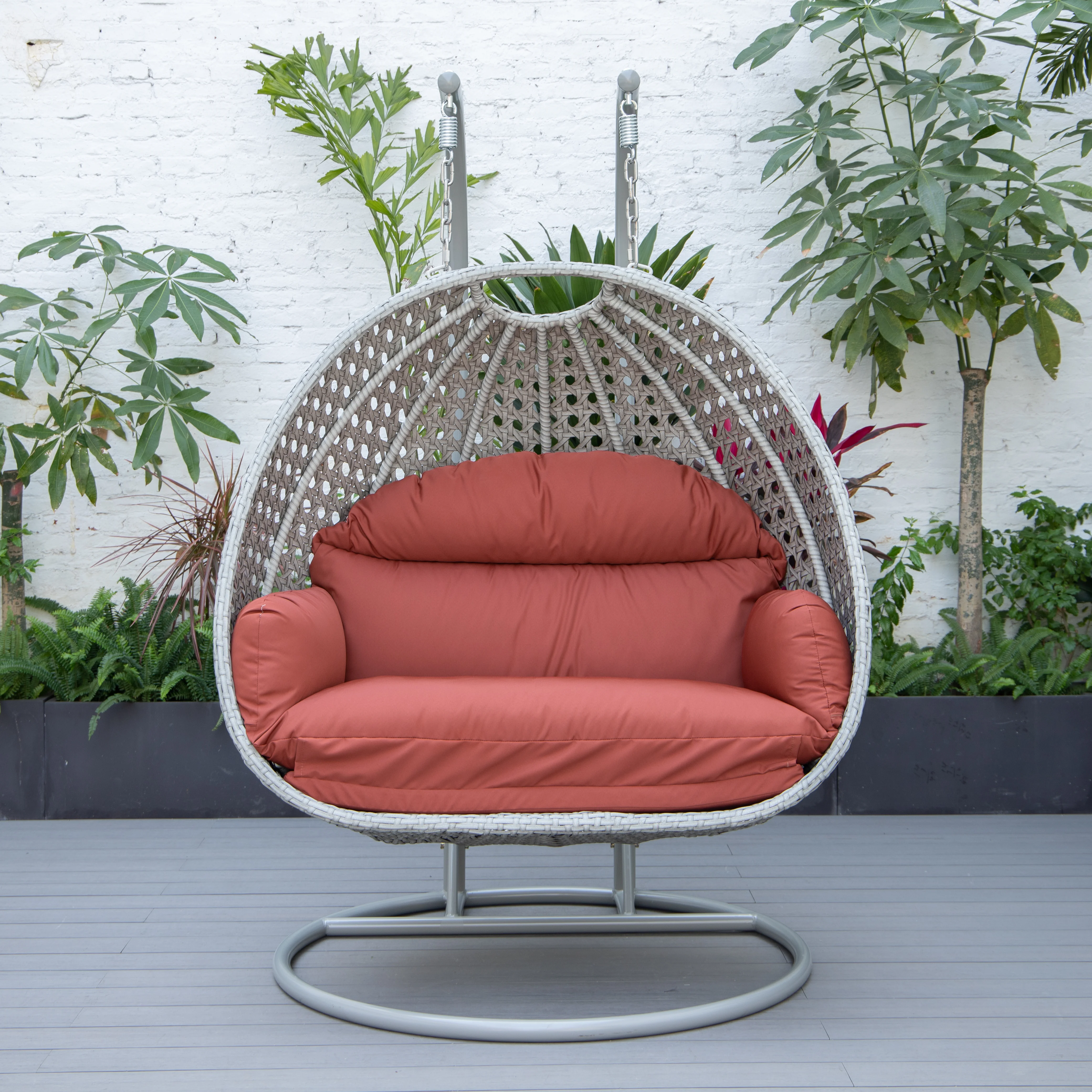 Mendoza Light Grey Wicker Hanging 2 person Egg Swing Chair