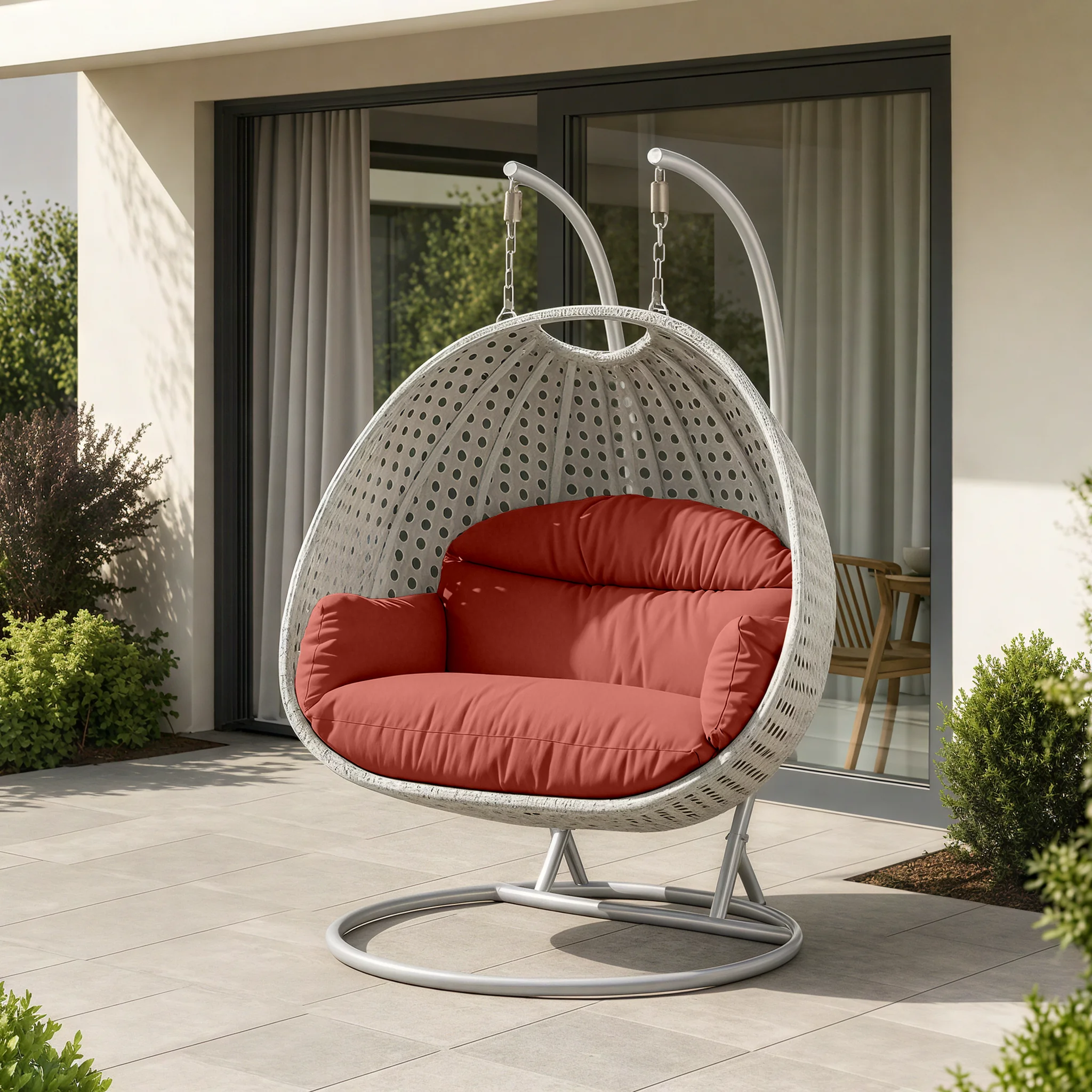 Mendoza Light Grey Wicker Hanging 2 person Egg Swing Chair