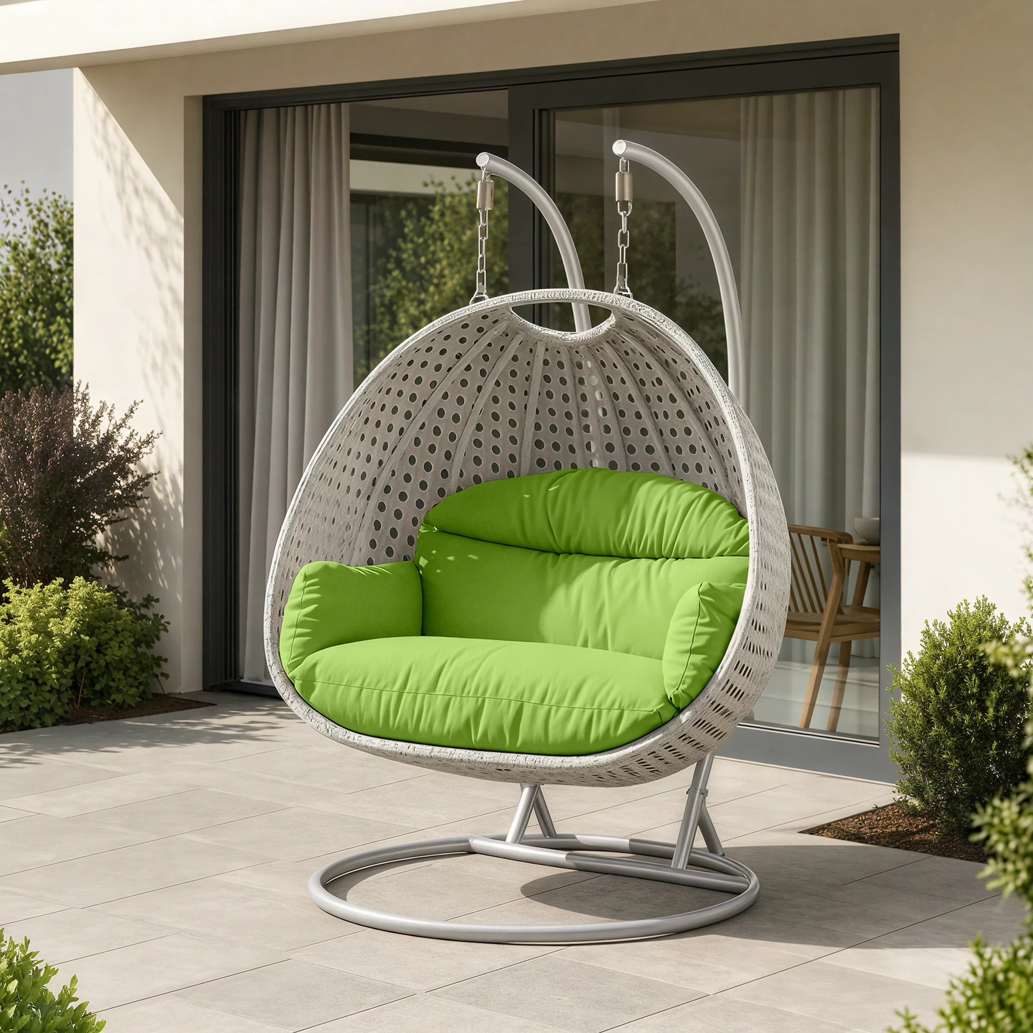 Mendoza Light Grey Wicker Hanging 2 person Egg Swing Chair