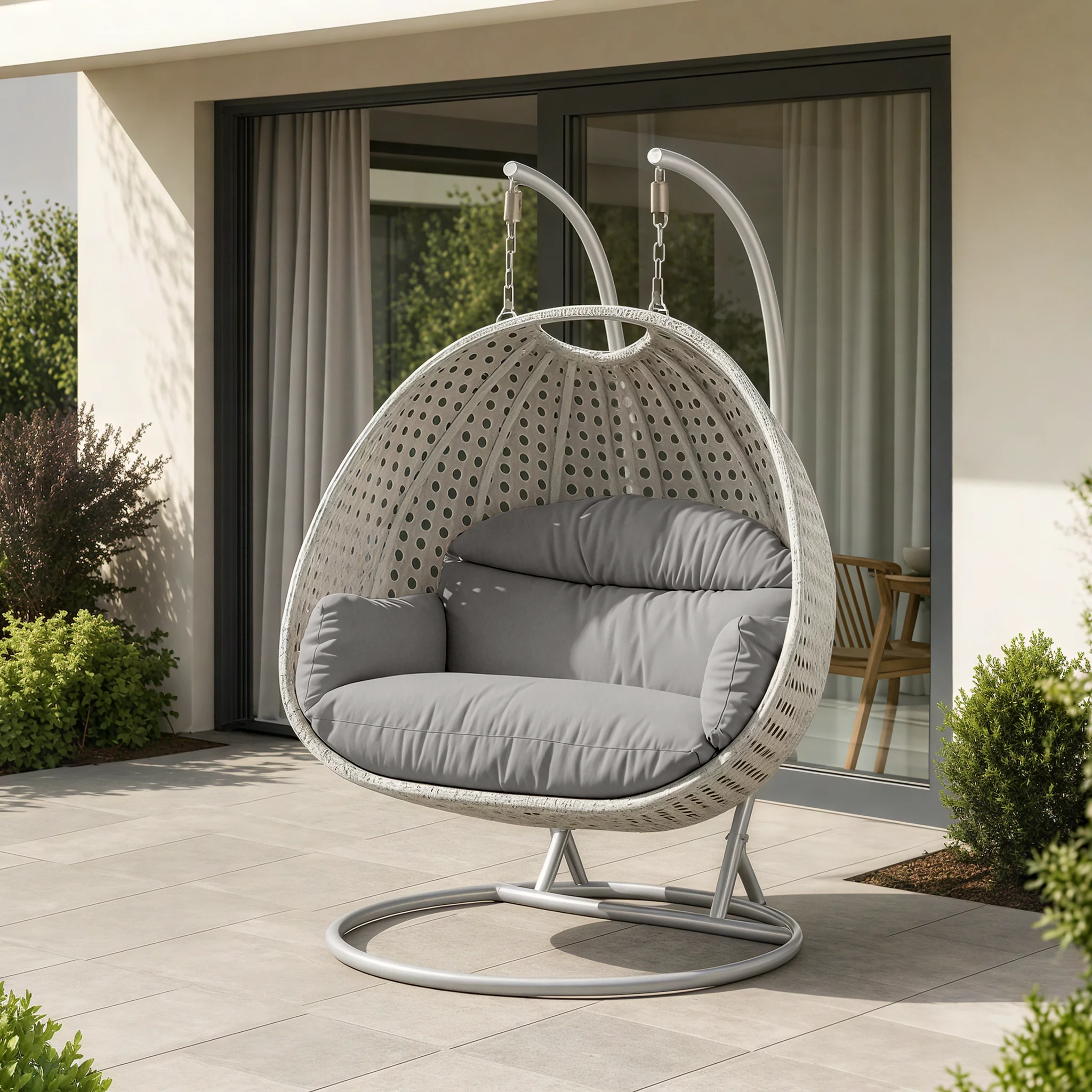 Mendoza Light Grey Wicker Hanging 2 person Egg Swing Chair