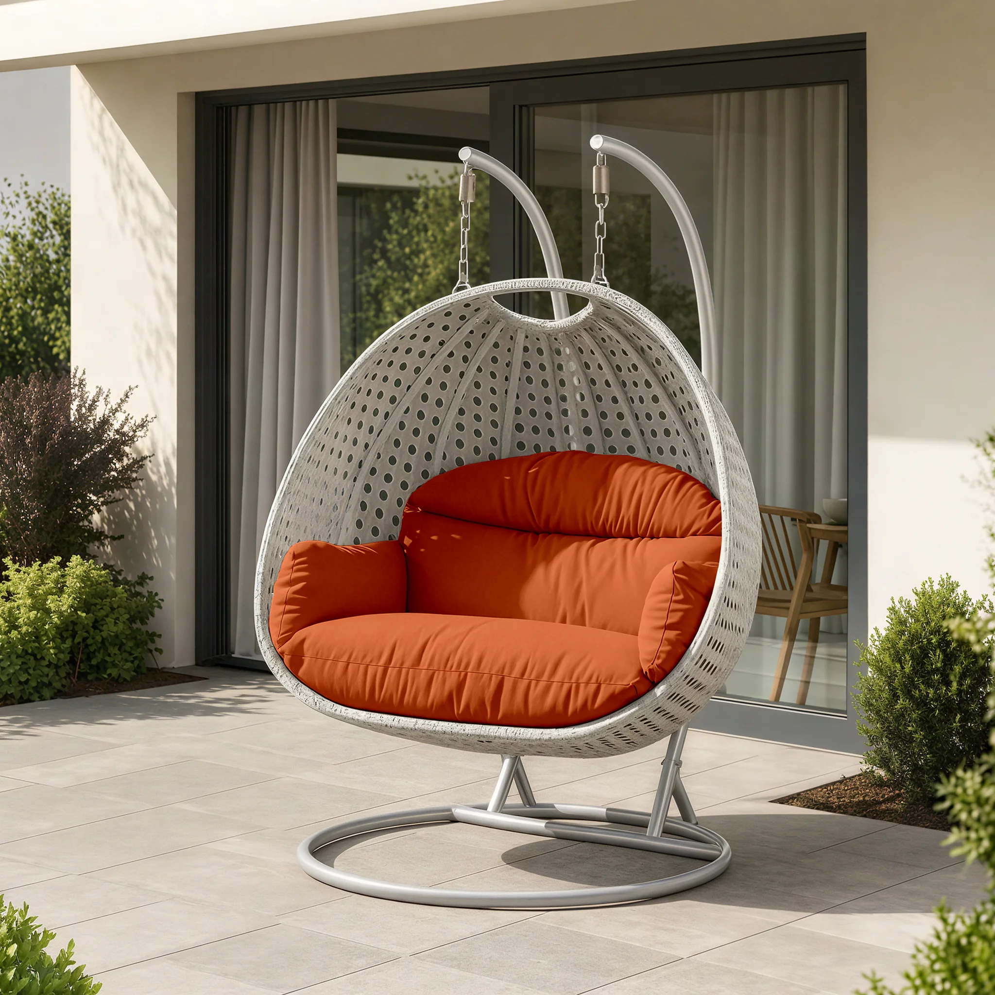 Mendoza Light Grey Wicker Hanging 2 person Egg Swing Chair