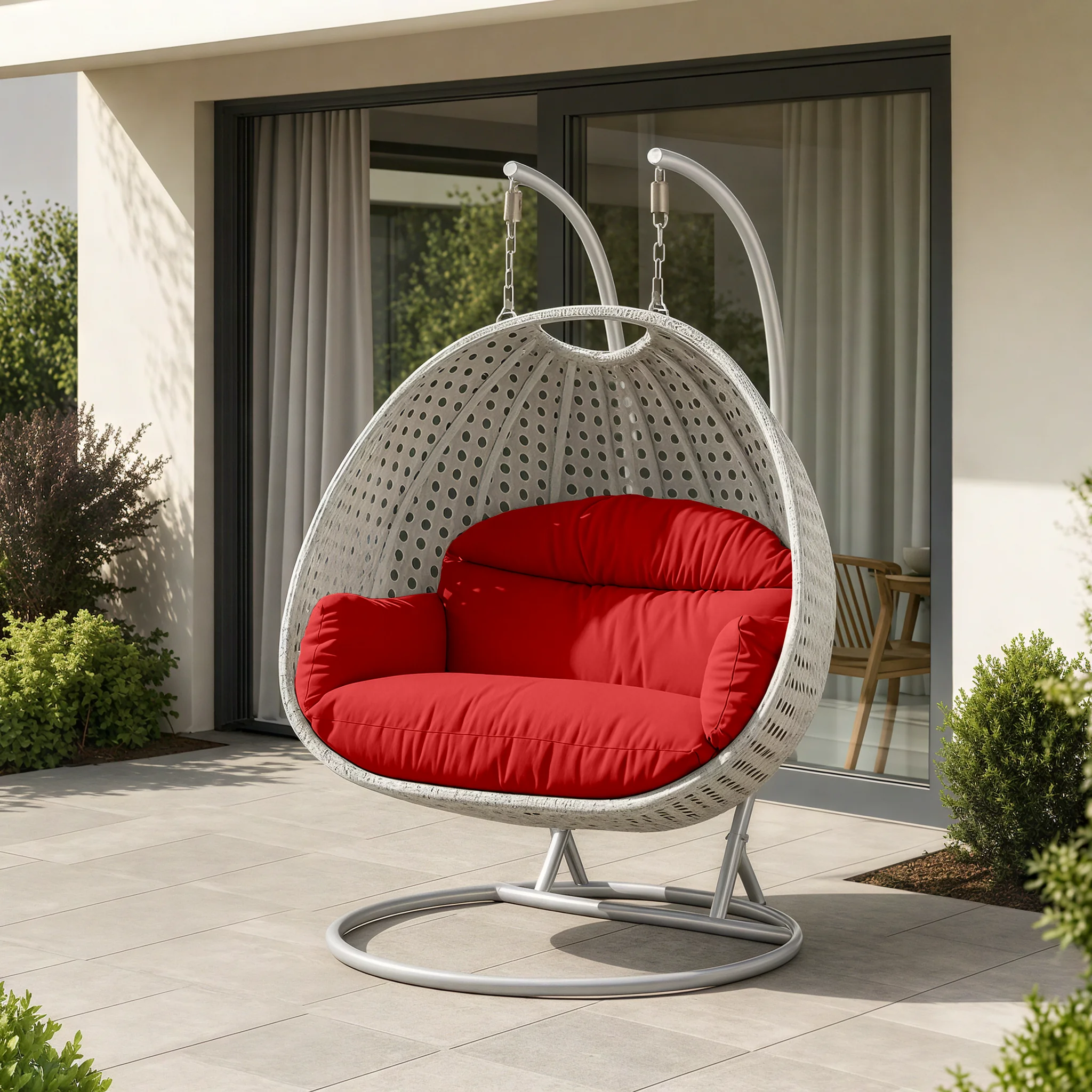 Mendoza Light Grey Wicker Hanging 2 person Egg Swing Chair