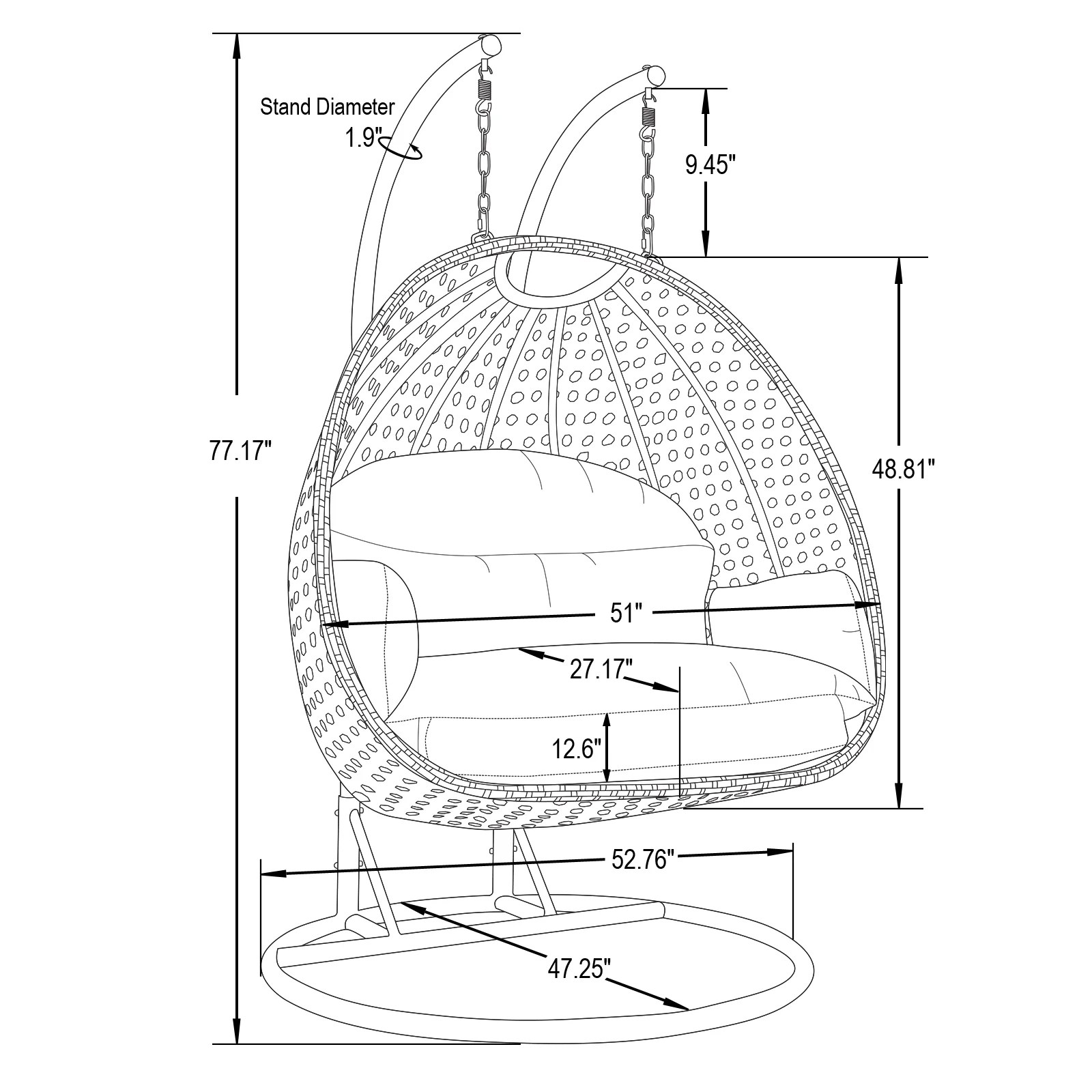 Mendoza Light Grey Wicker Hanging 2 person Egg Swing Chair