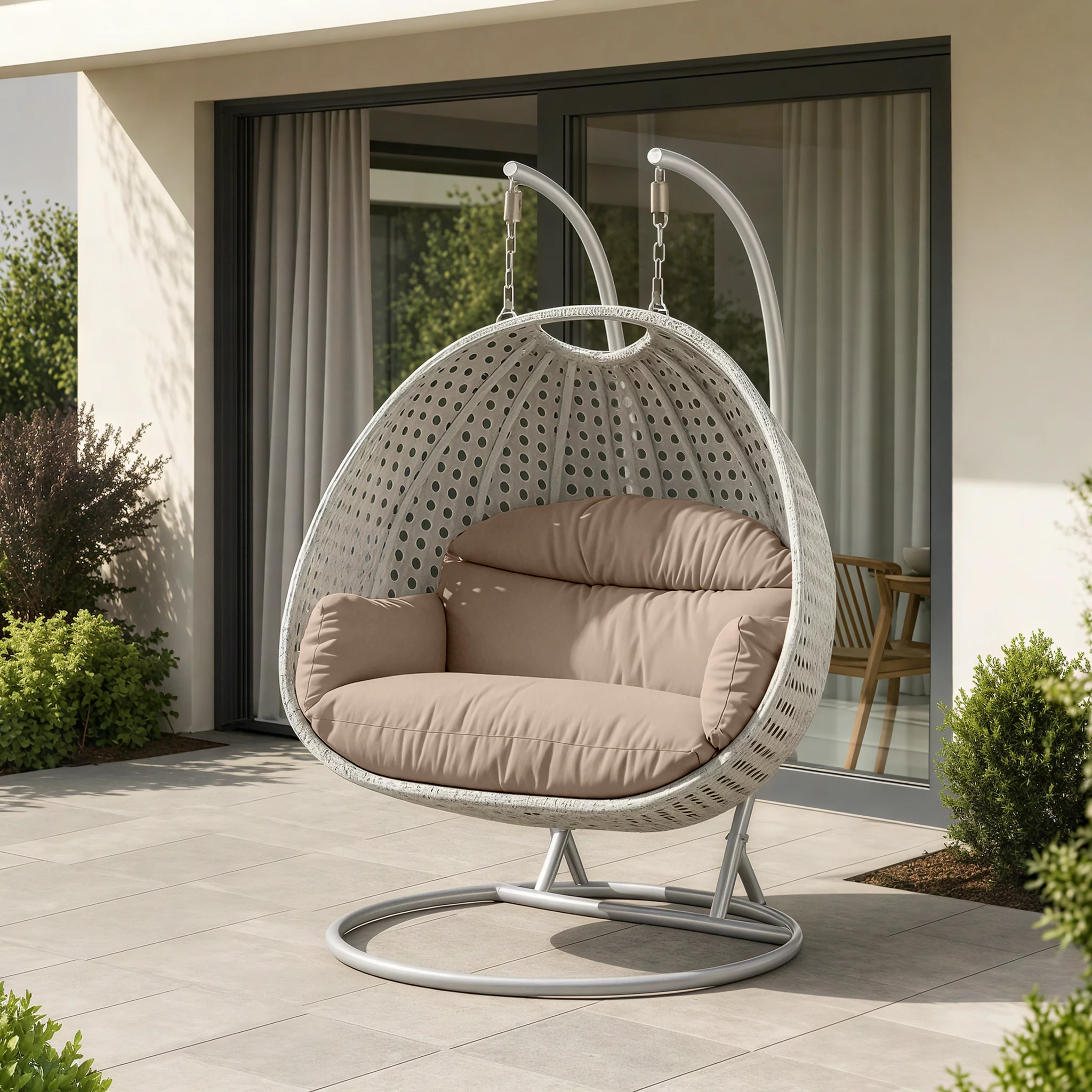 Mendoza Light Grey Wicker Hanging 2 person Egg Swing Chair
