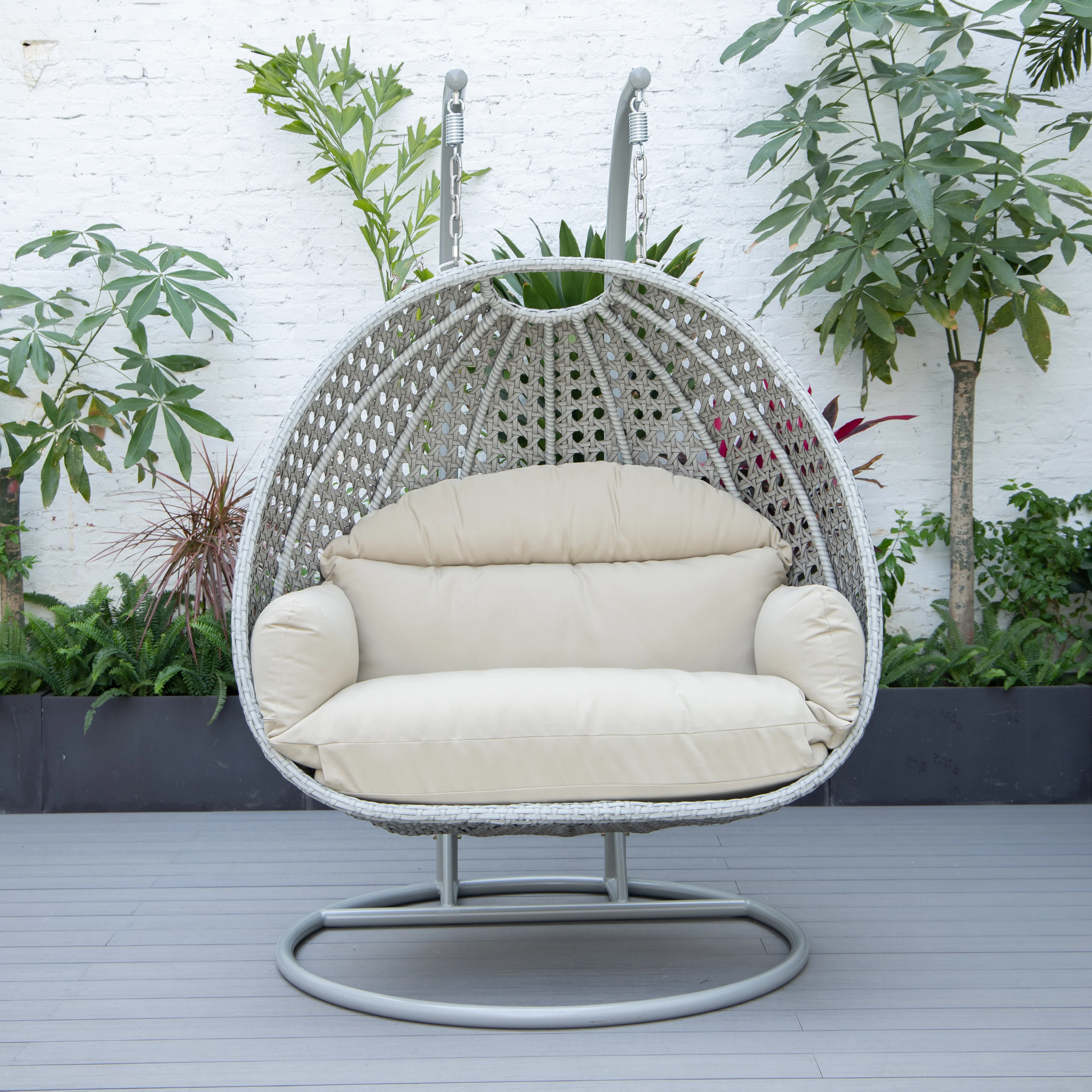 Mendoza Light Grey Wicker Hanging 2 person Egg Swing Chair