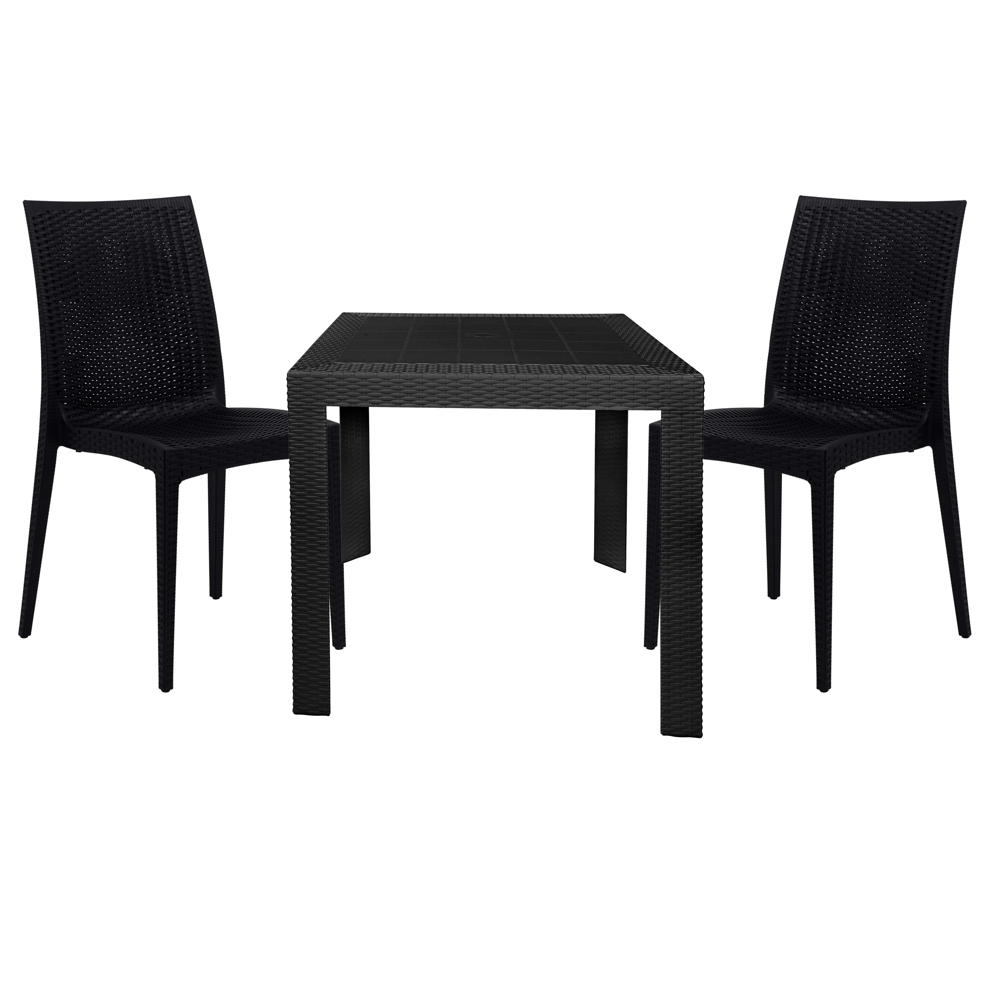 Mace 3-Piece Outdoor Dining Set with Plastic Square Table and 2 Stackable Chairs with Weave Design
