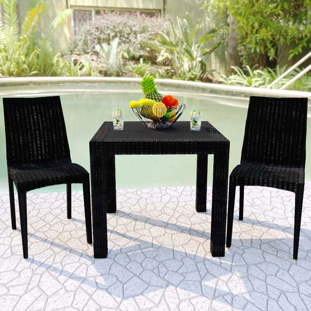 Mace 3-Piece Outdoor Dining Set with Plastic Square Table and 2 Stackable Chairs with Weave Design