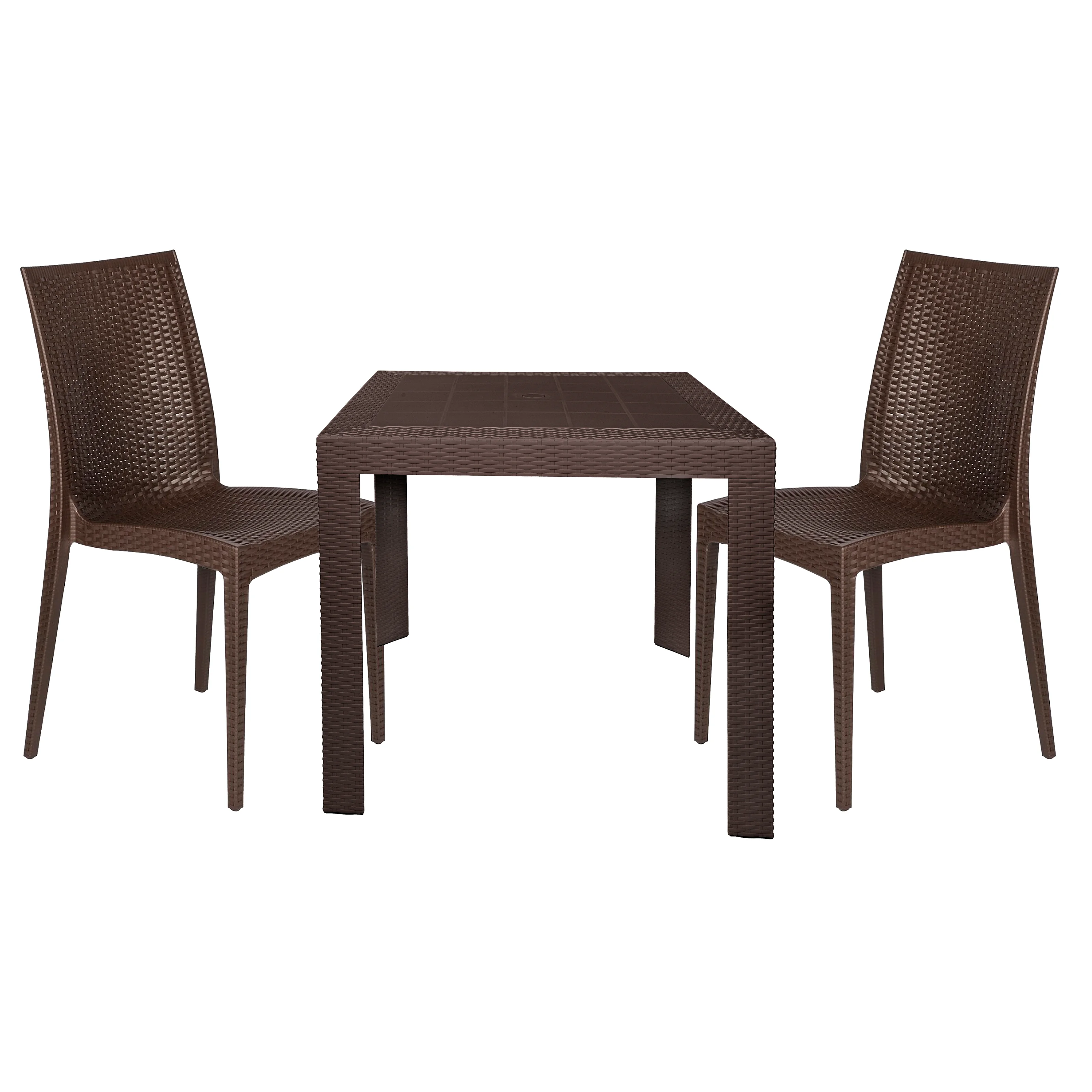 Mace 3-Piece Outdoor Dining Set with Plastic Square Table and 2 Stackable Chairs with Weave Design